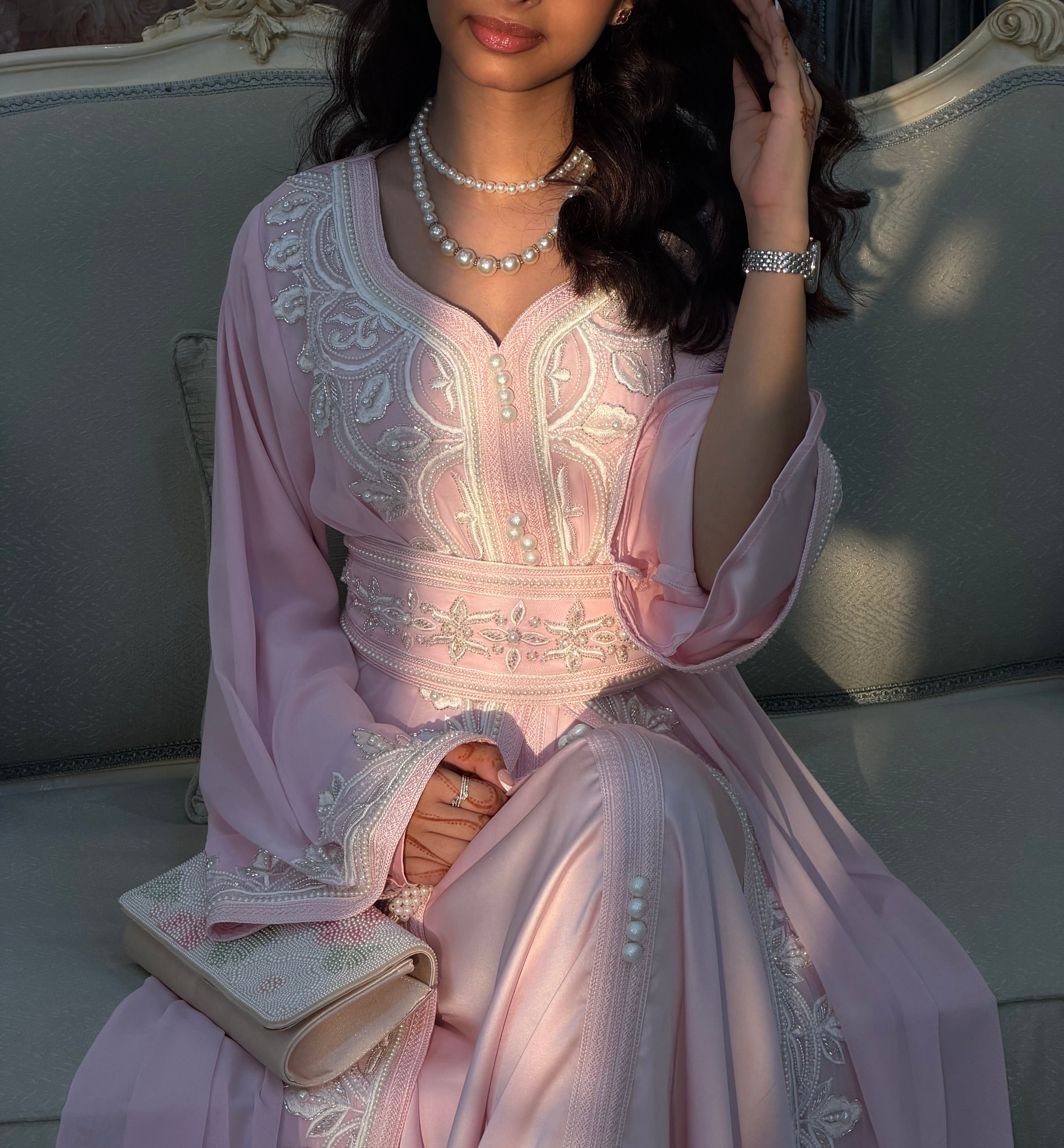 Rose Pearl  (     Luxury Pearl-Embellished Kaftan )
