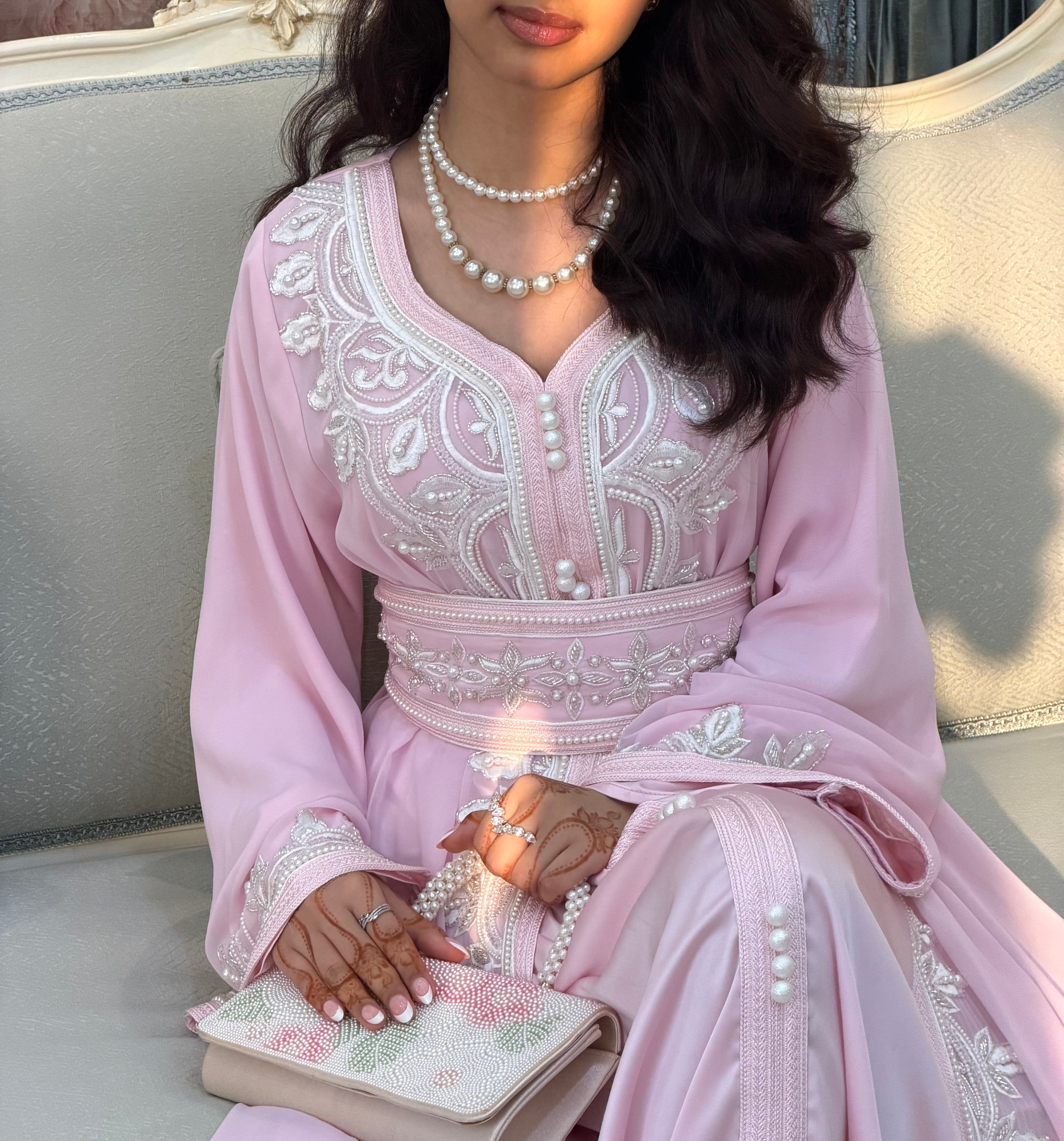 Rose Pearl  (     Luxury Pearl-Embellished Kaftan )