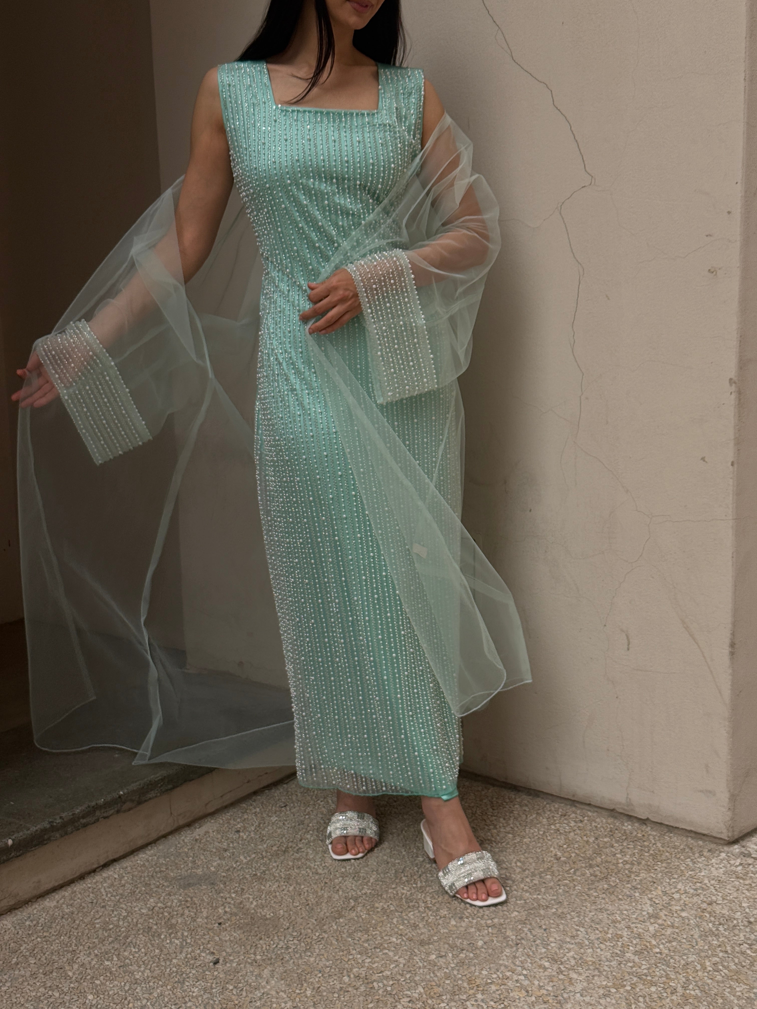 Lily Rose Dress With Transparent Abaya