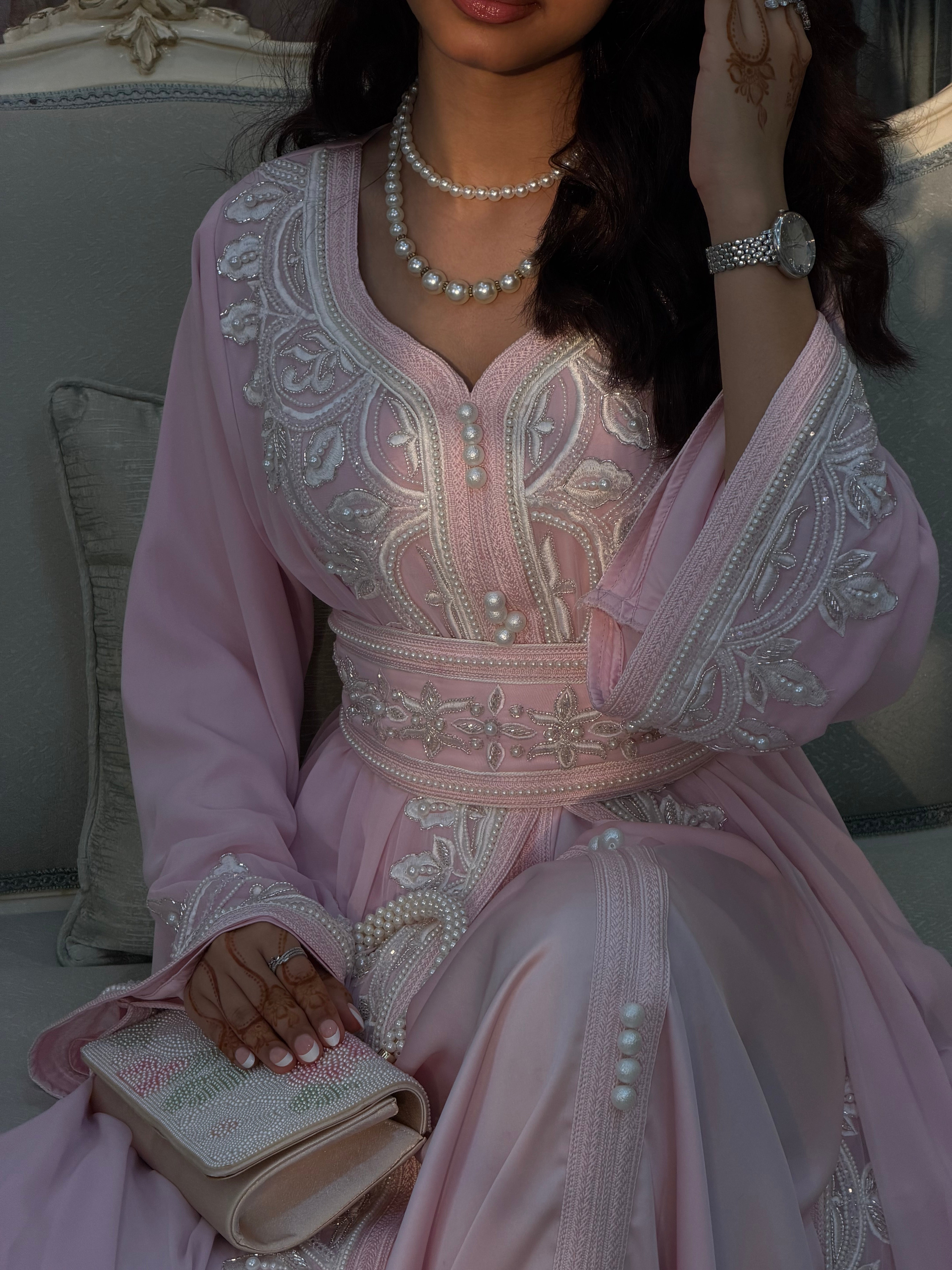 Rose Pearl  (     Luxury Pearl-Embellished Kaftan )