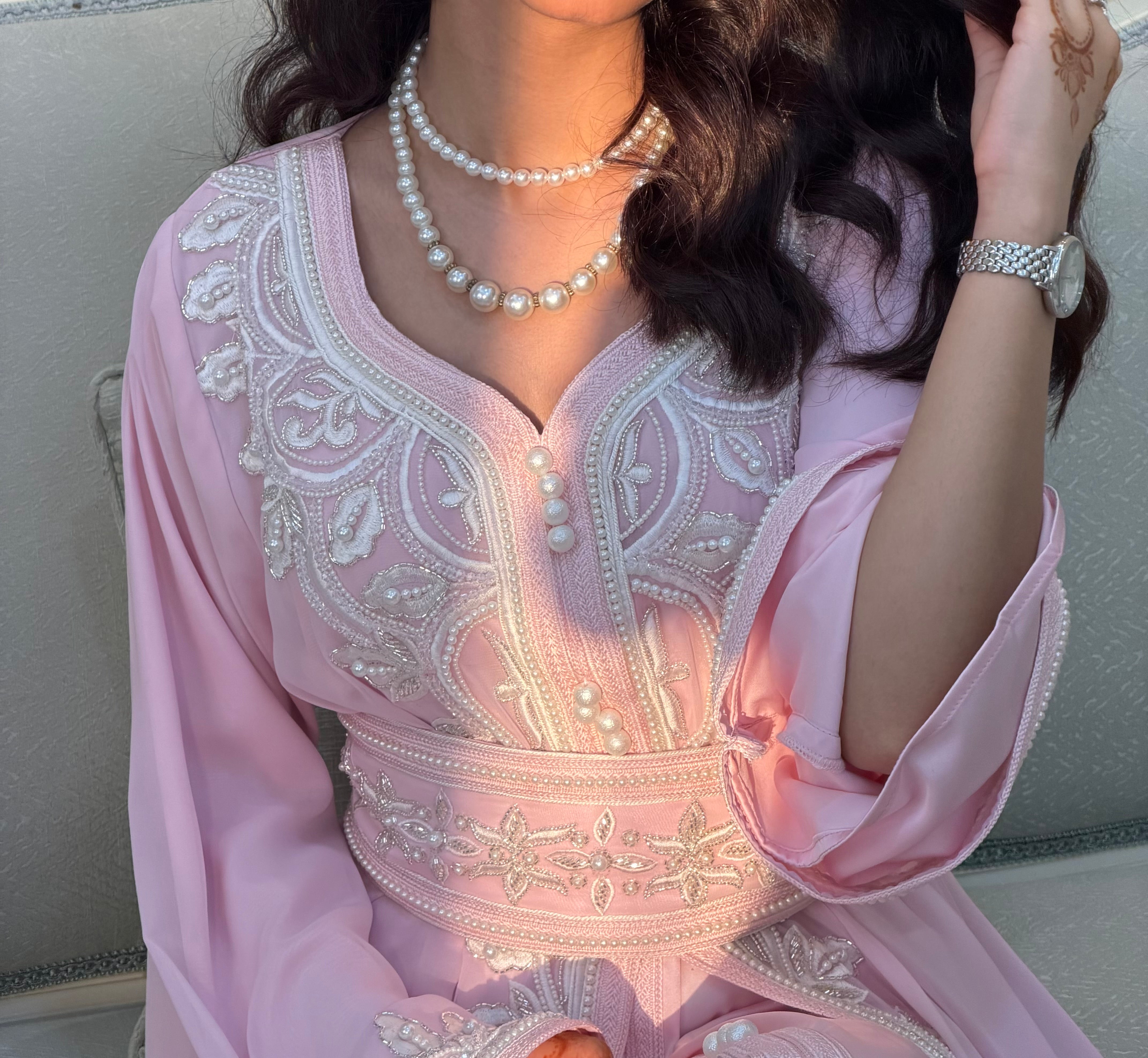 Rose Pearl  (     Luxury Pearl-Embellished Kaftan )