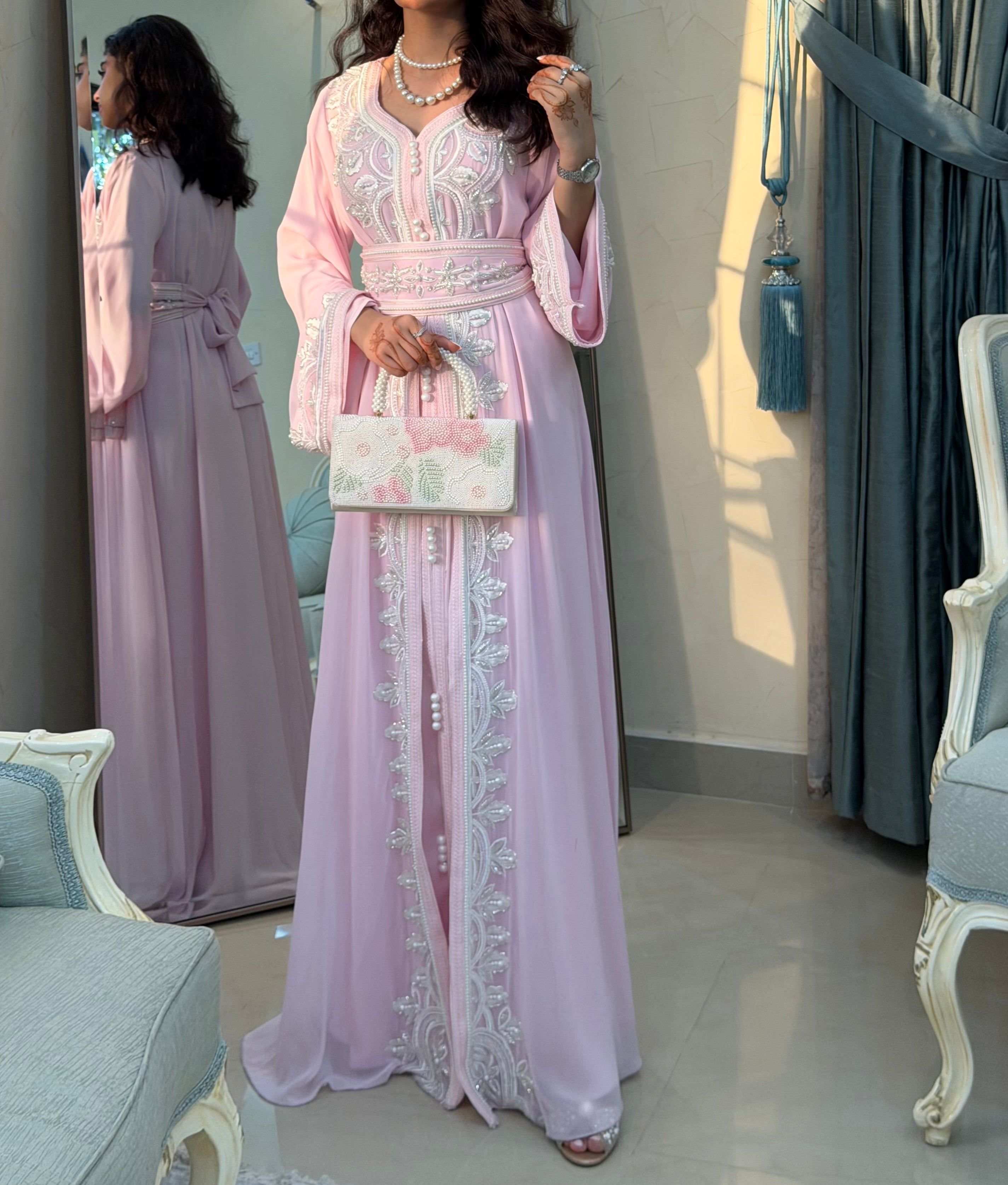 Rose Pearl  (     Luxury Pearl-Embellished Kaftan )