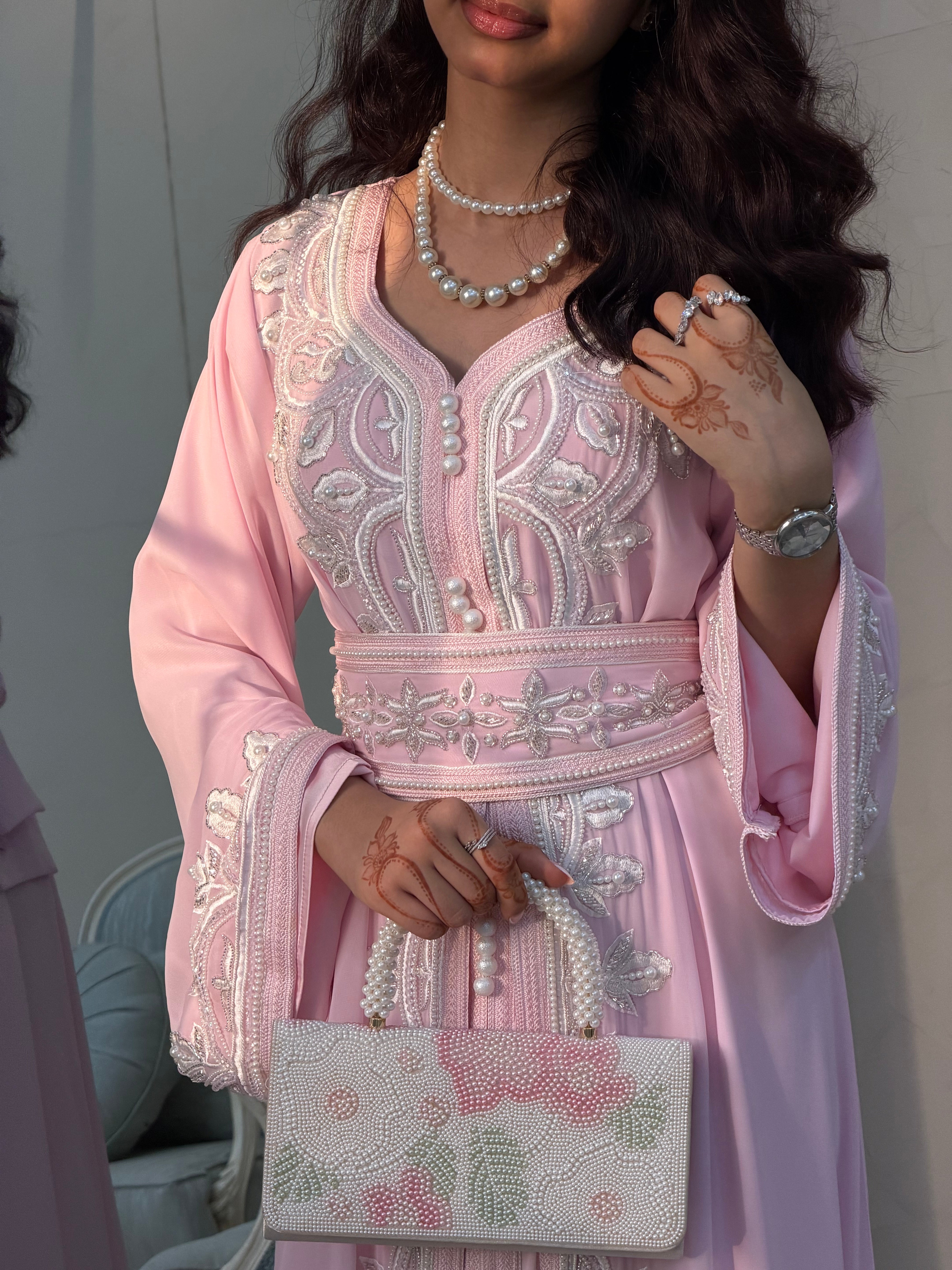 Rose Pearl  (     Luxury Pearl-Embellished Kaftan )