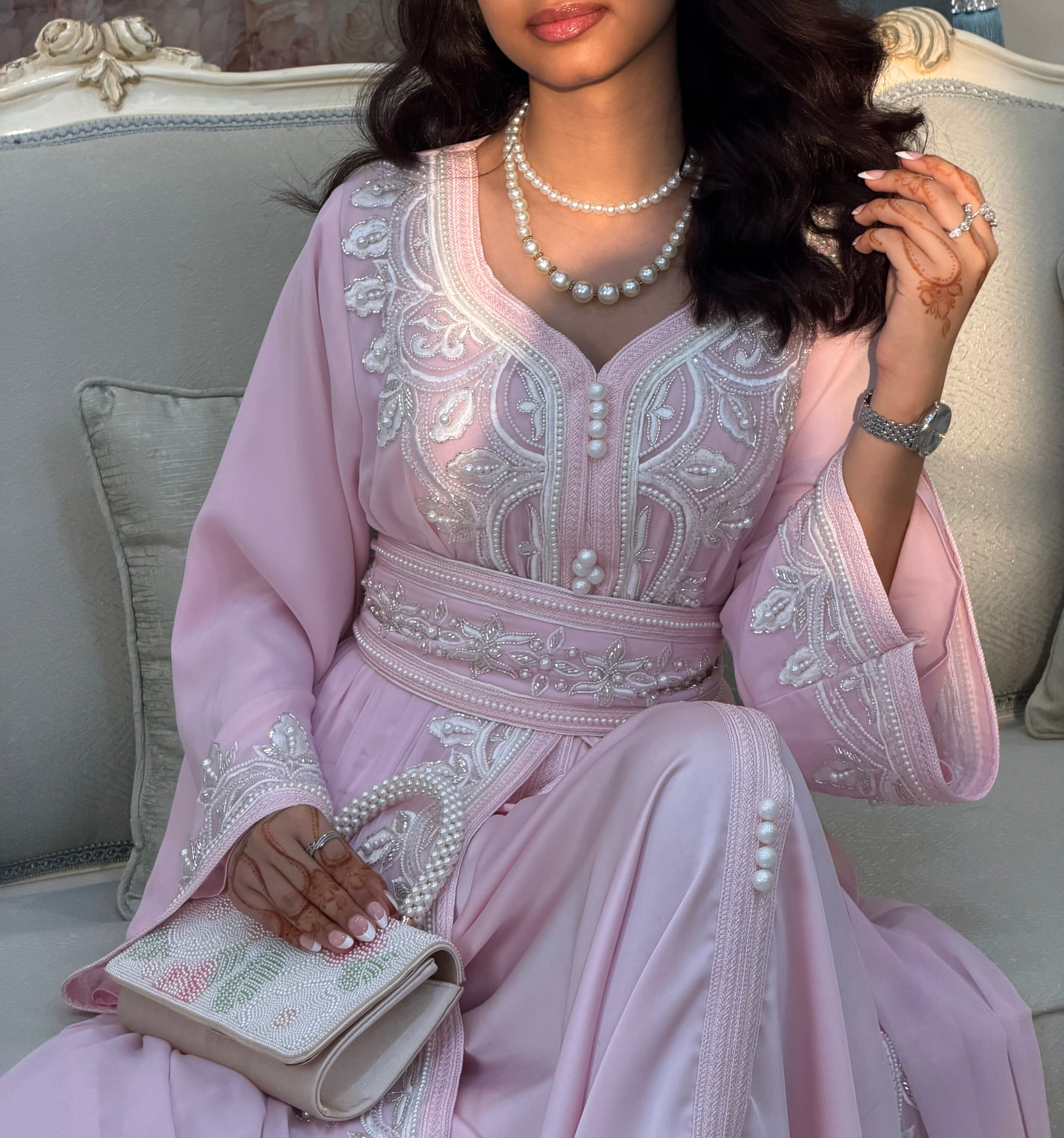 Rose Pearl  (     Luxury Pearl-Embellished Kaftan )