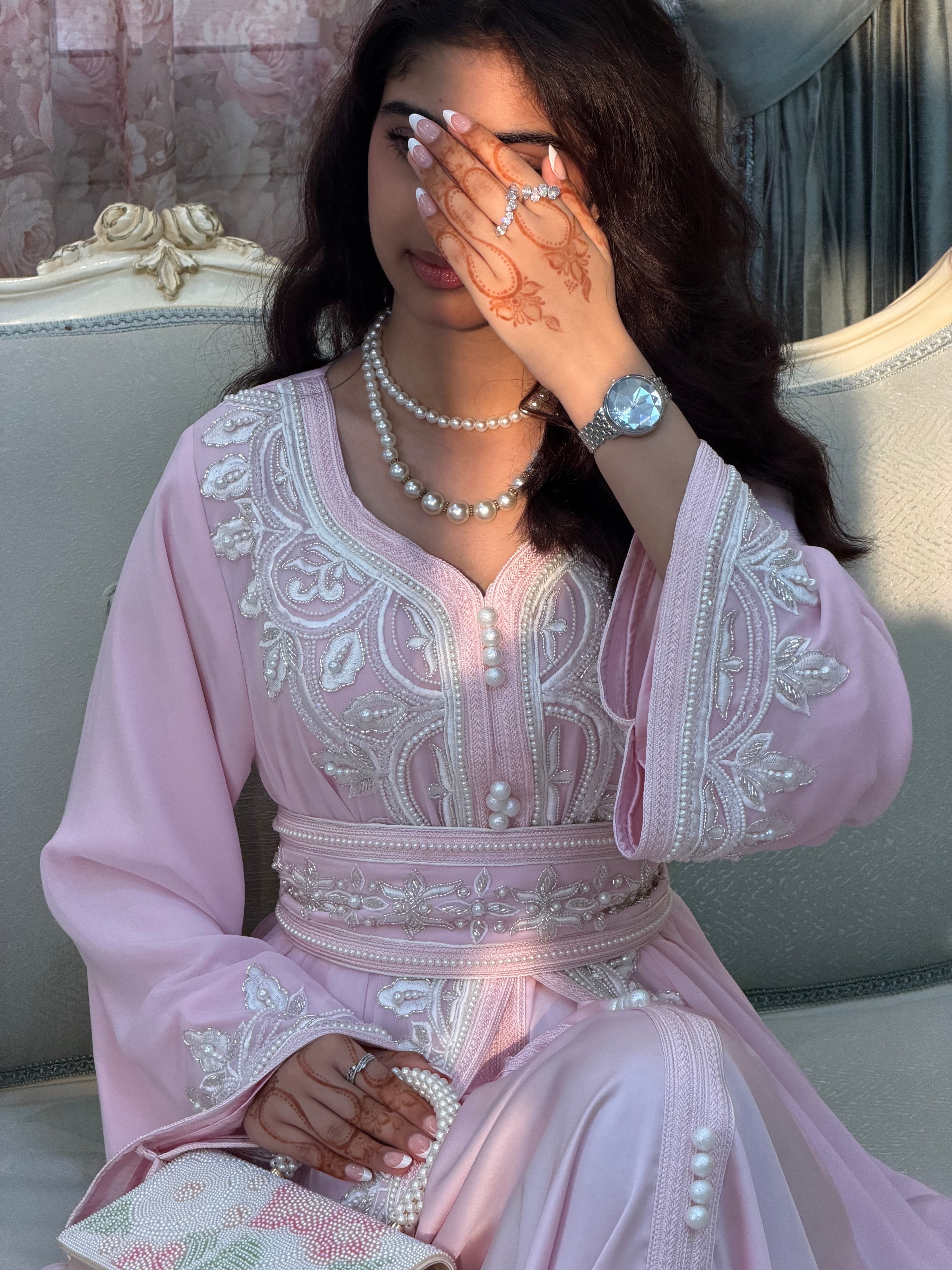 Rose Pearl  (     Luxury Pearl-Embellished Kaftan )