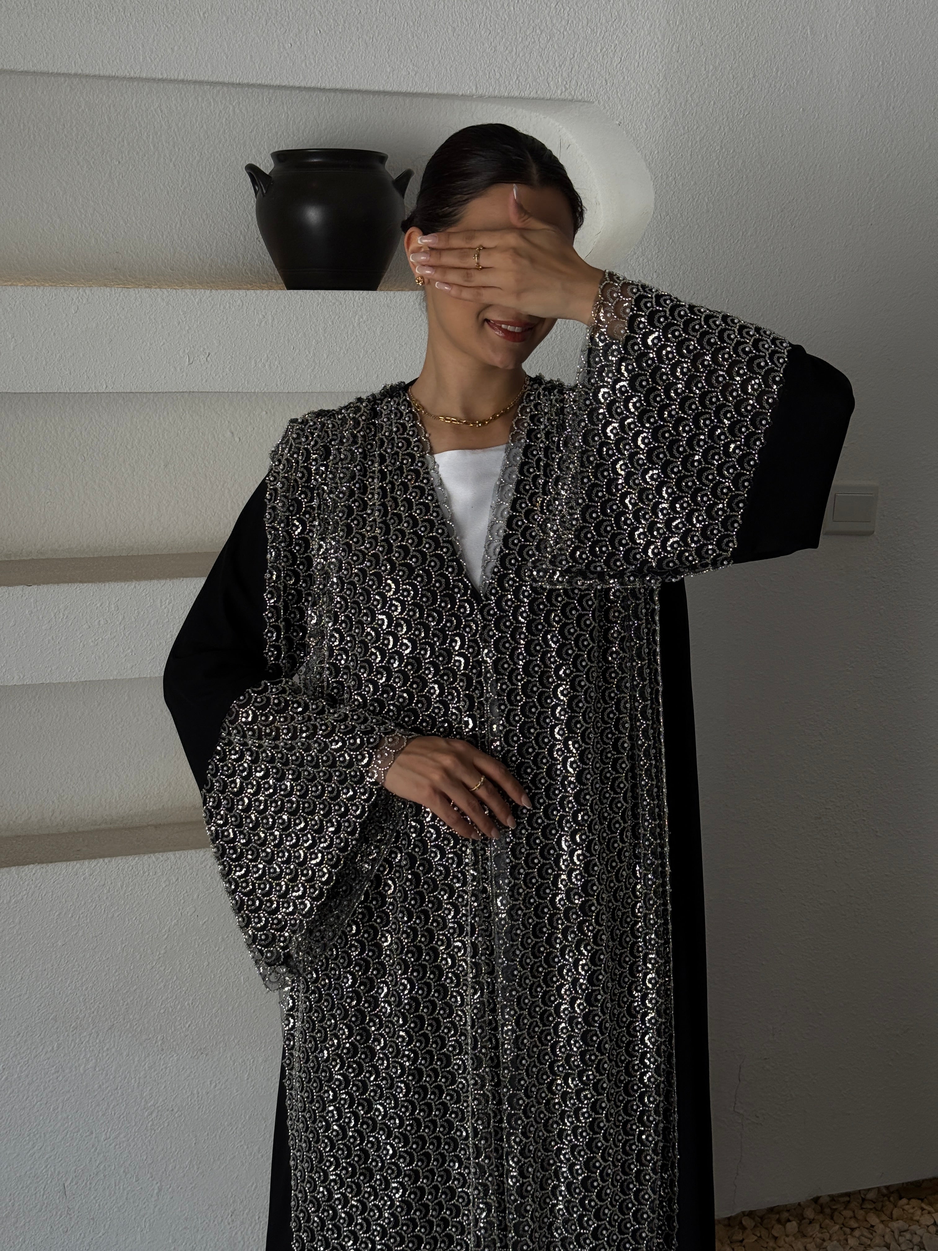 MIRAN Black Tule Abaya