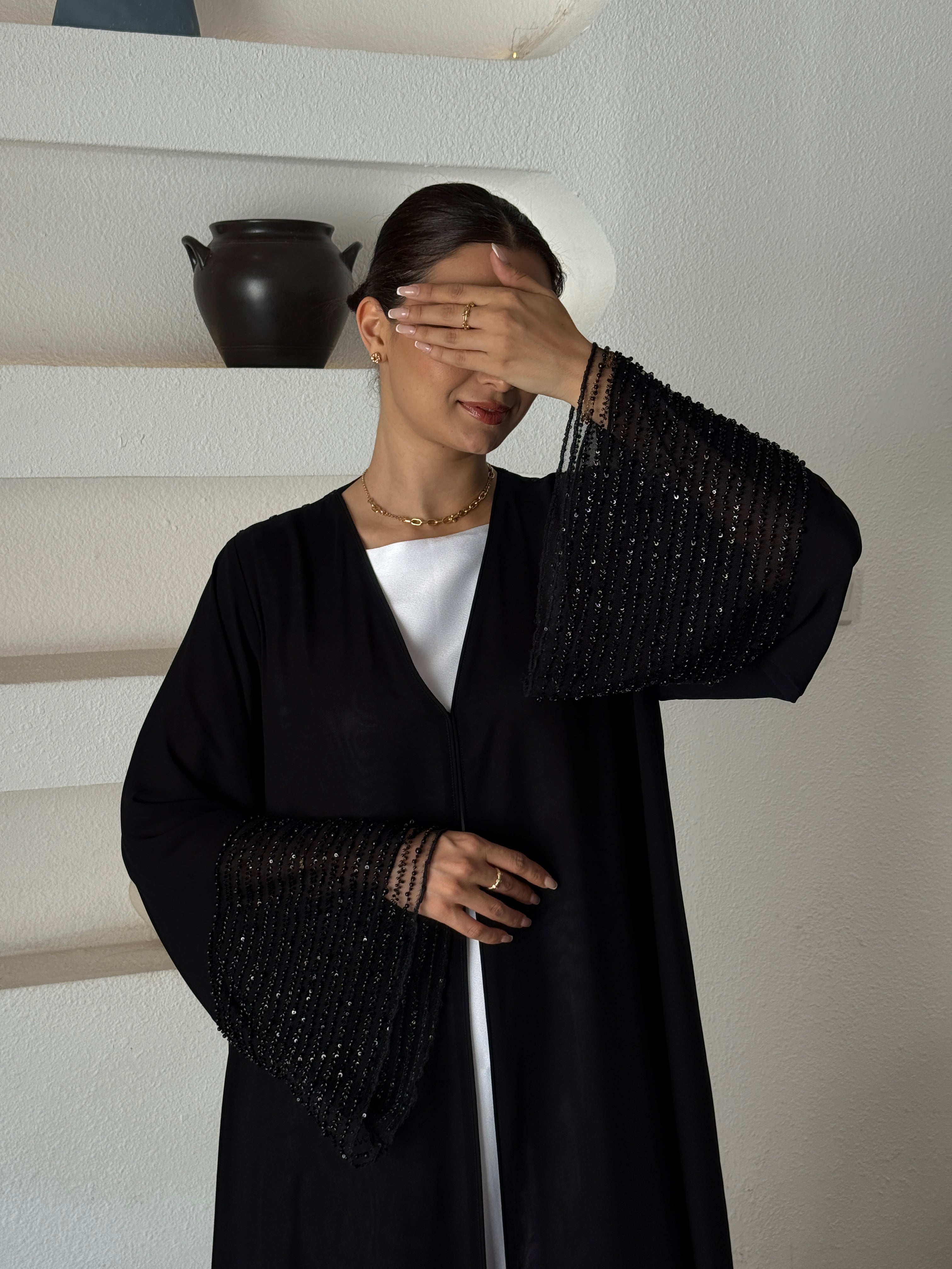 MIRAN Black Tule Abaya