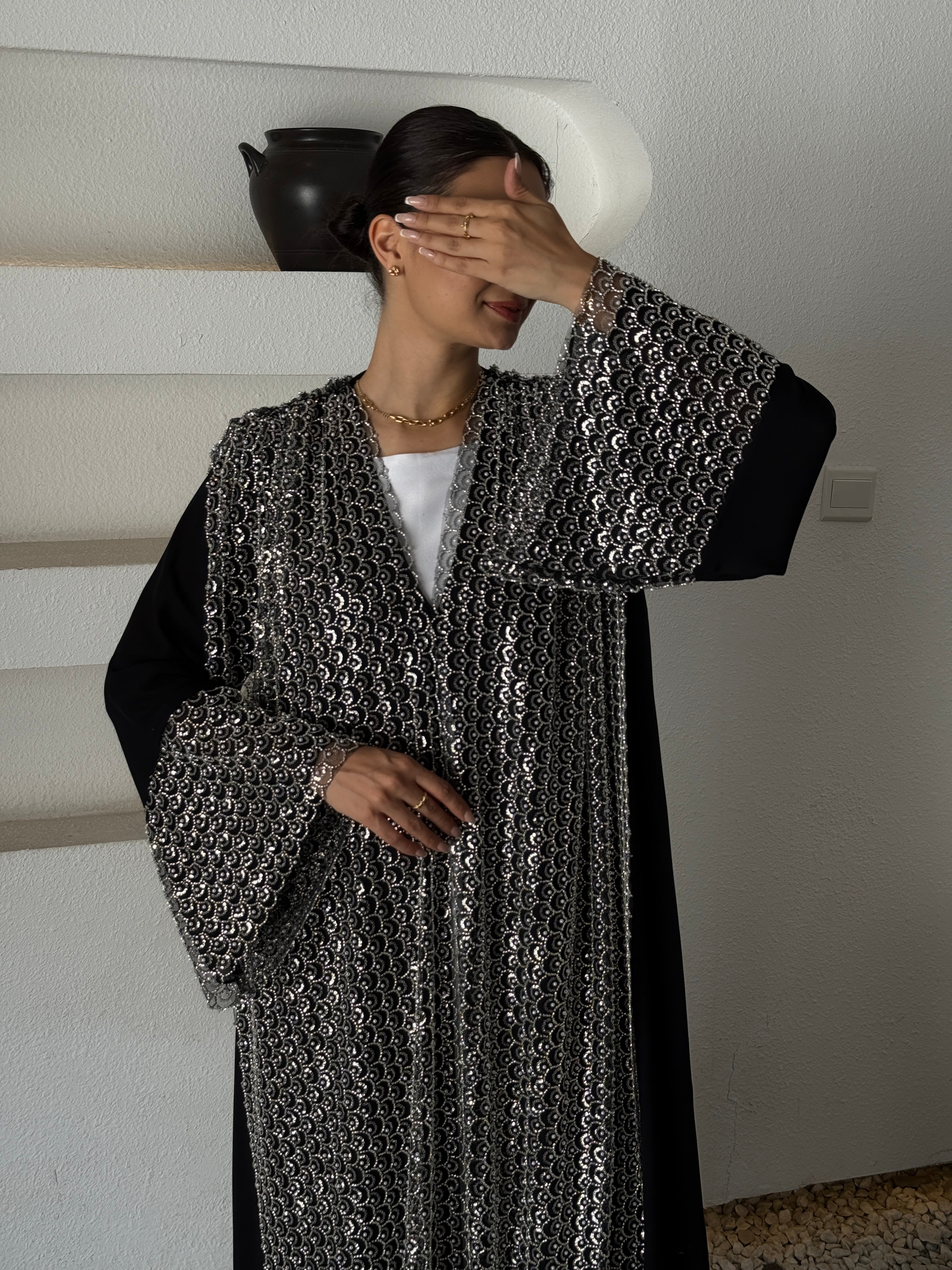 MIRAN Black Tule Abaya