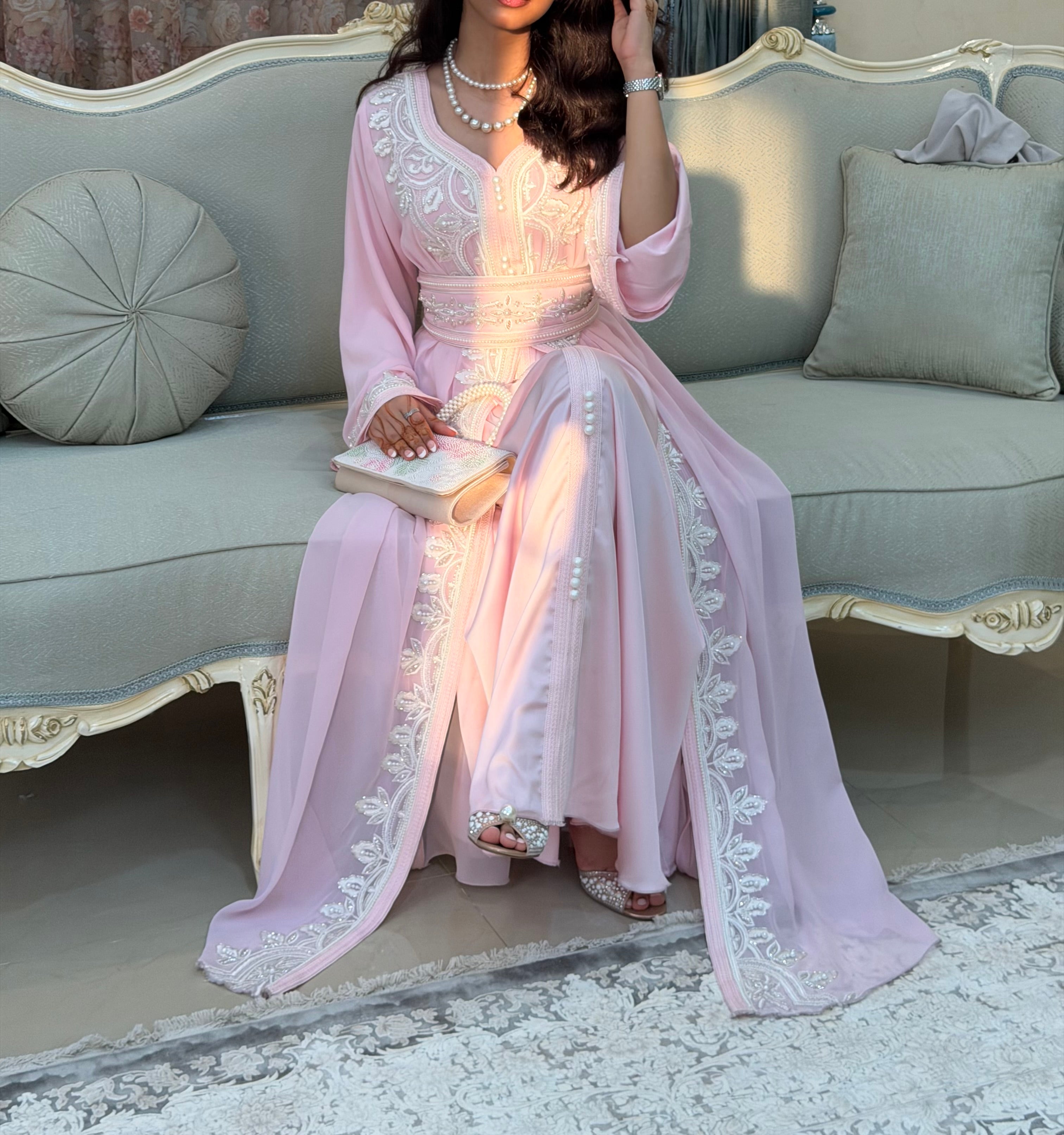 Rose Pearl  (     Luxury Pearl-Embellished Kaftan )