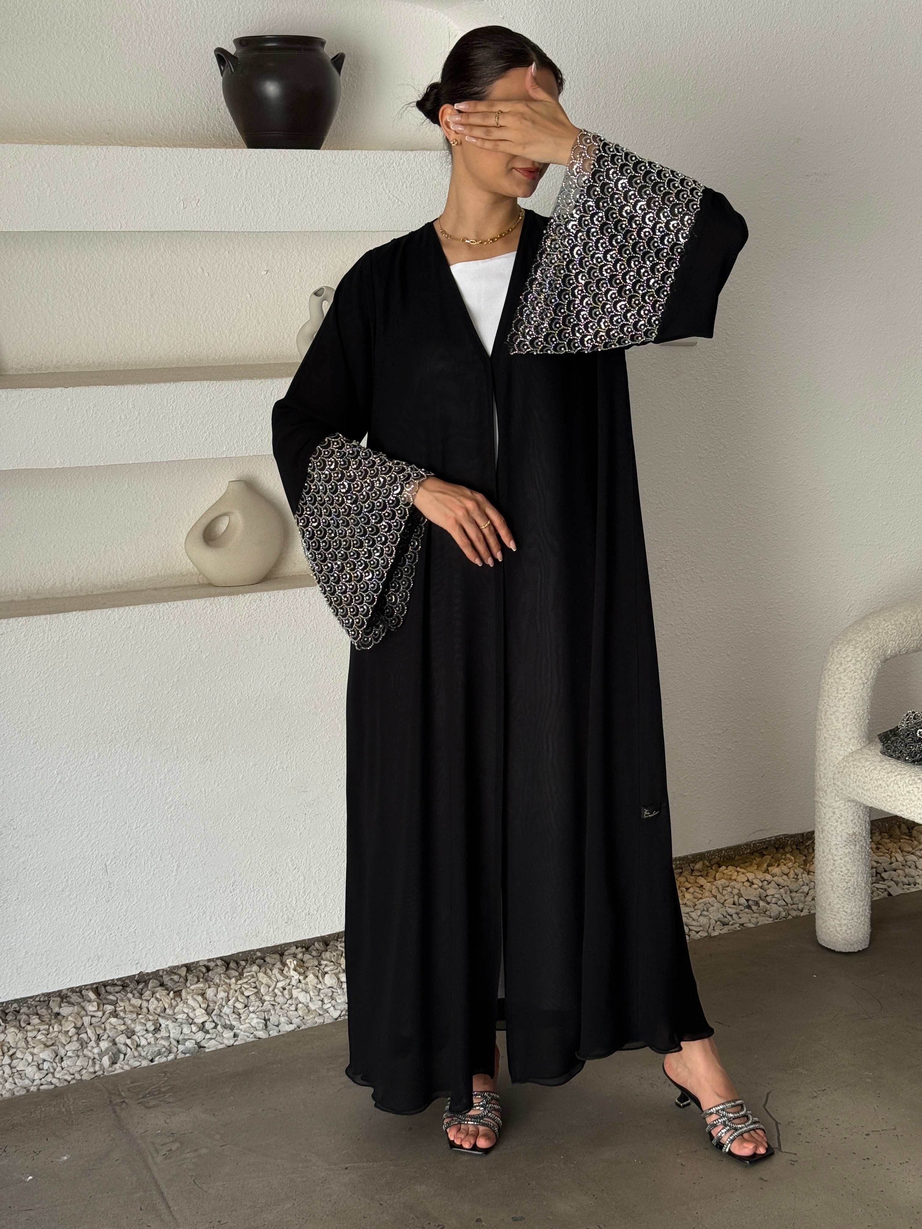 MIRAN Black Tule Abaya