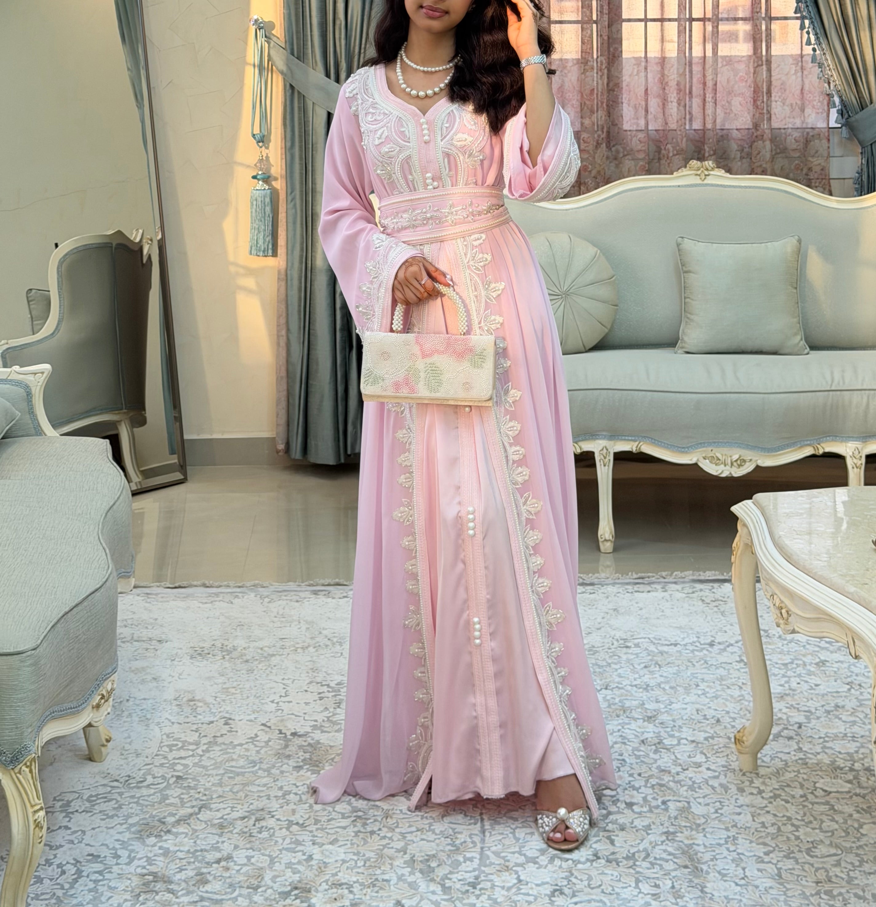 Rose Pearl  (     Luxury Pearl-Embellished Kaftan )