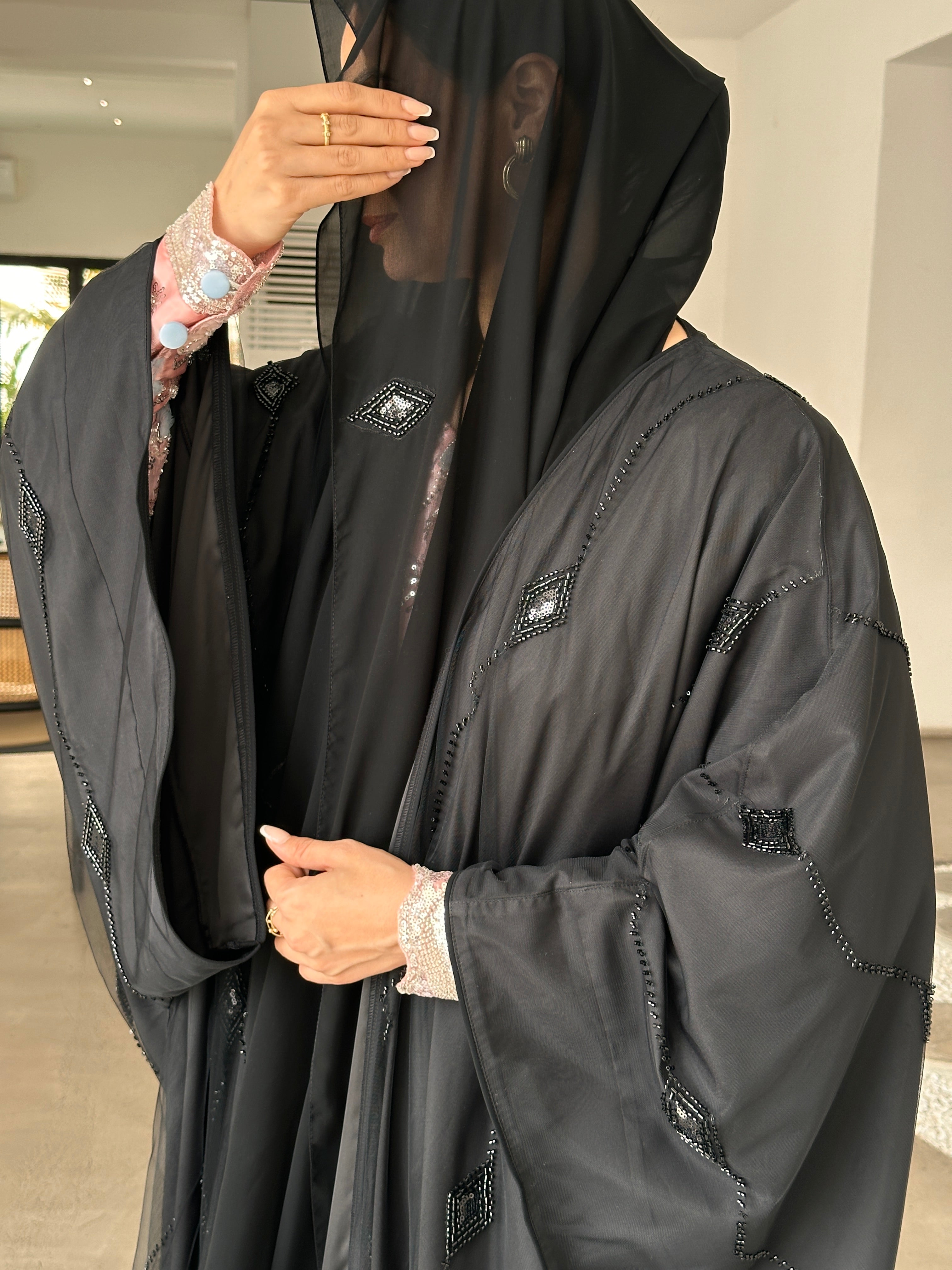 LINA Black Tule Abaya