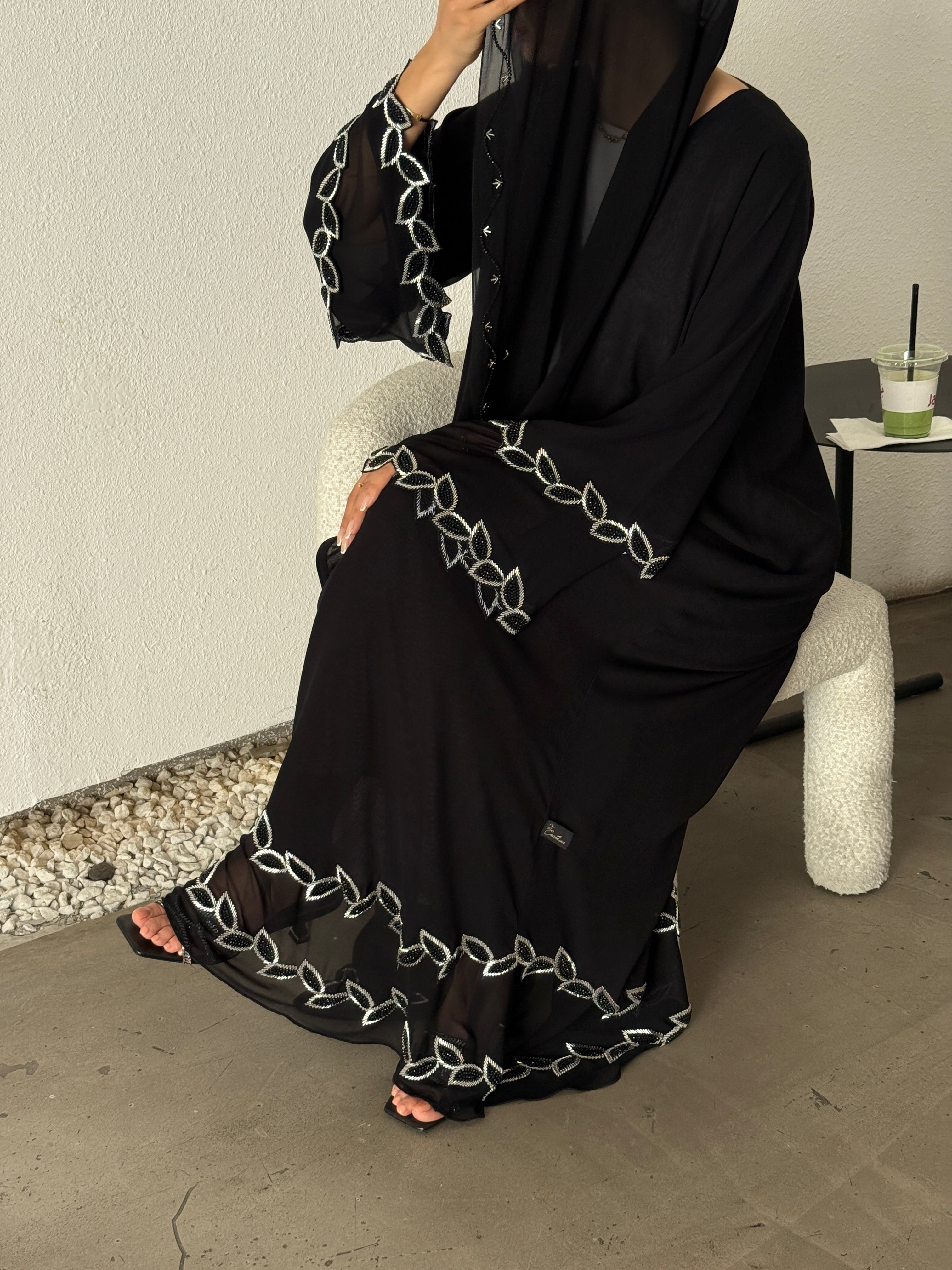 GOLBARG Black With Silver Handwork Abaya - Contessa Collection