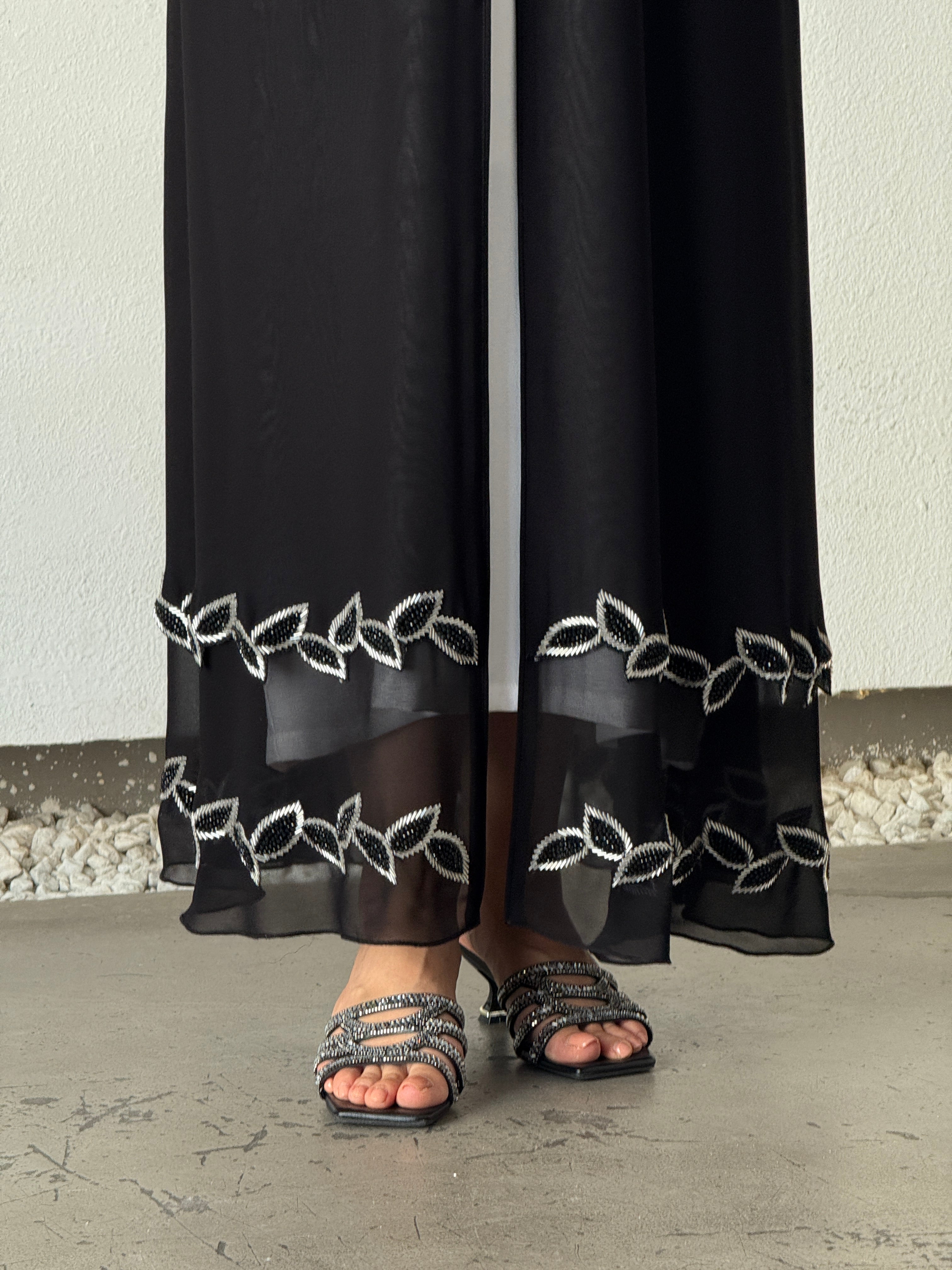 GOLBARG Black With Silver Handwork Abaya - Contessa Collection