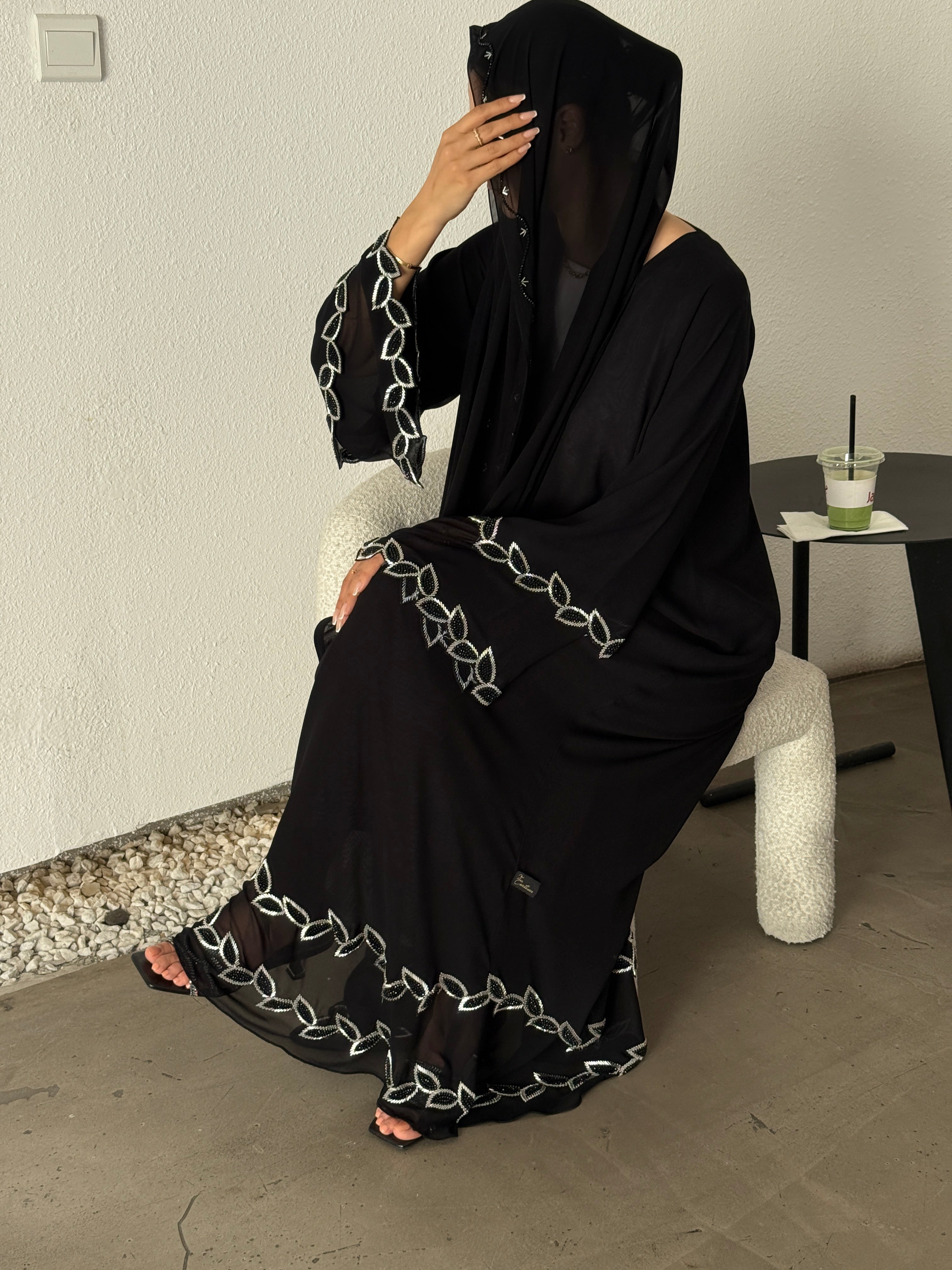 GOLBARG Black With Silver Handwork Abaya - Contessa Collection
