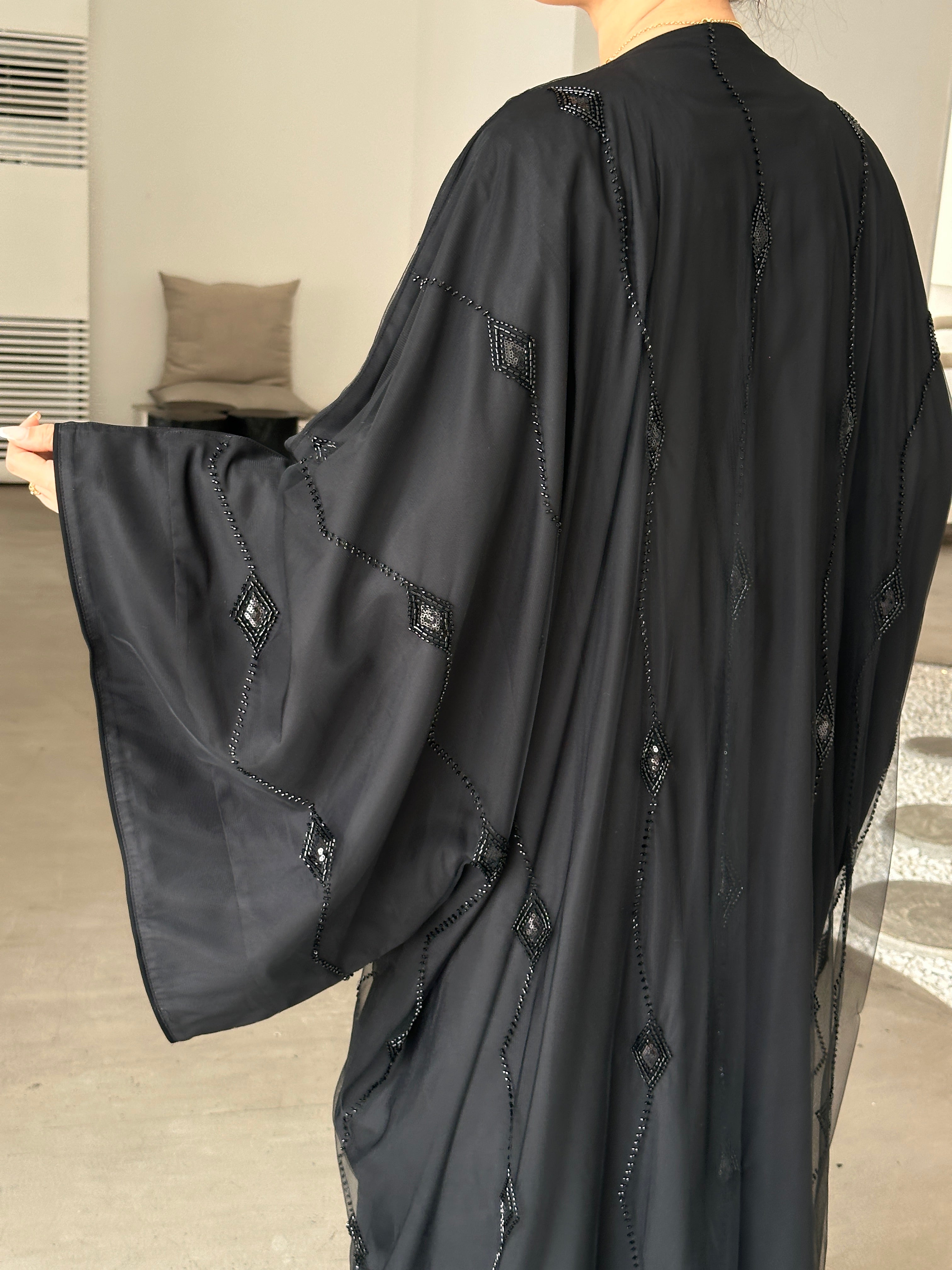 LINA Black Tule Abaya - Contessa Collection