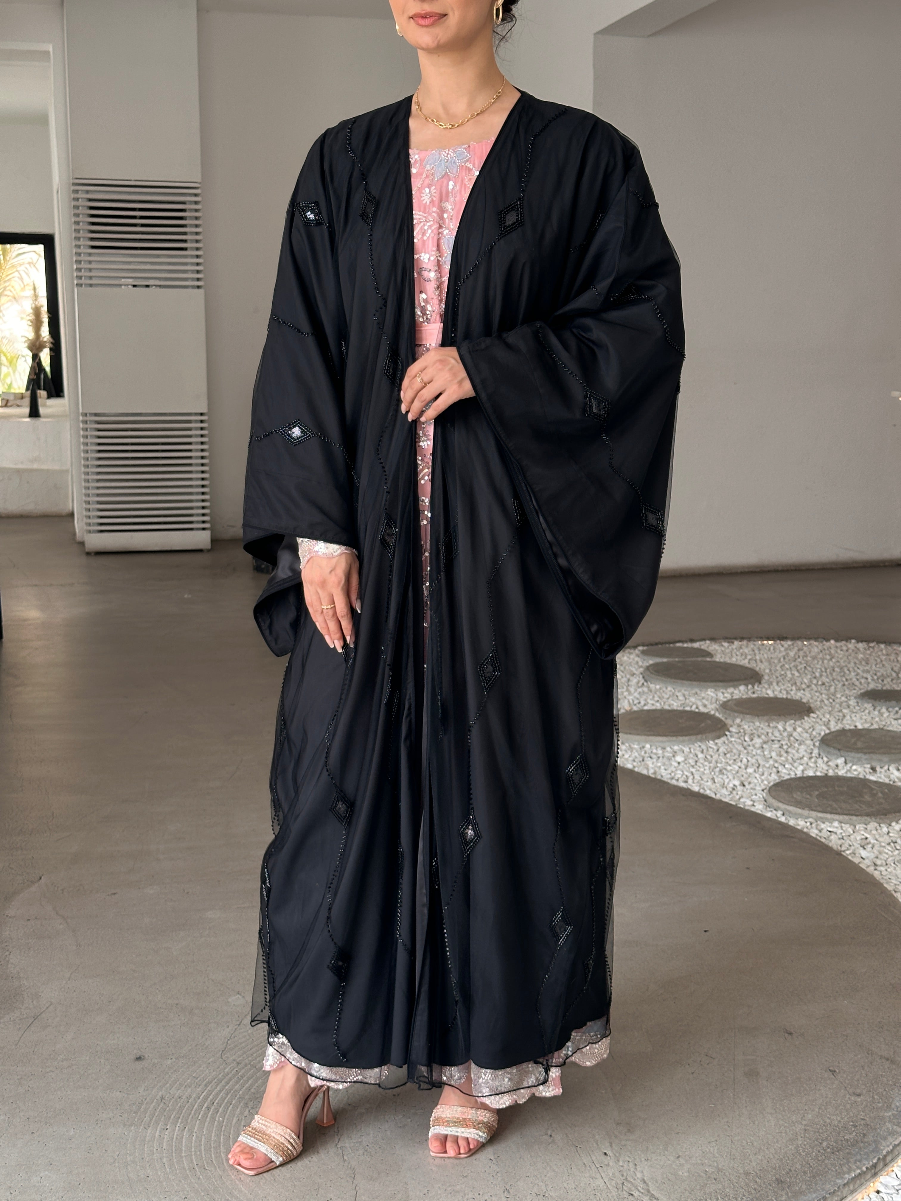 LINA Black Tule Abaya - Contessa Collection