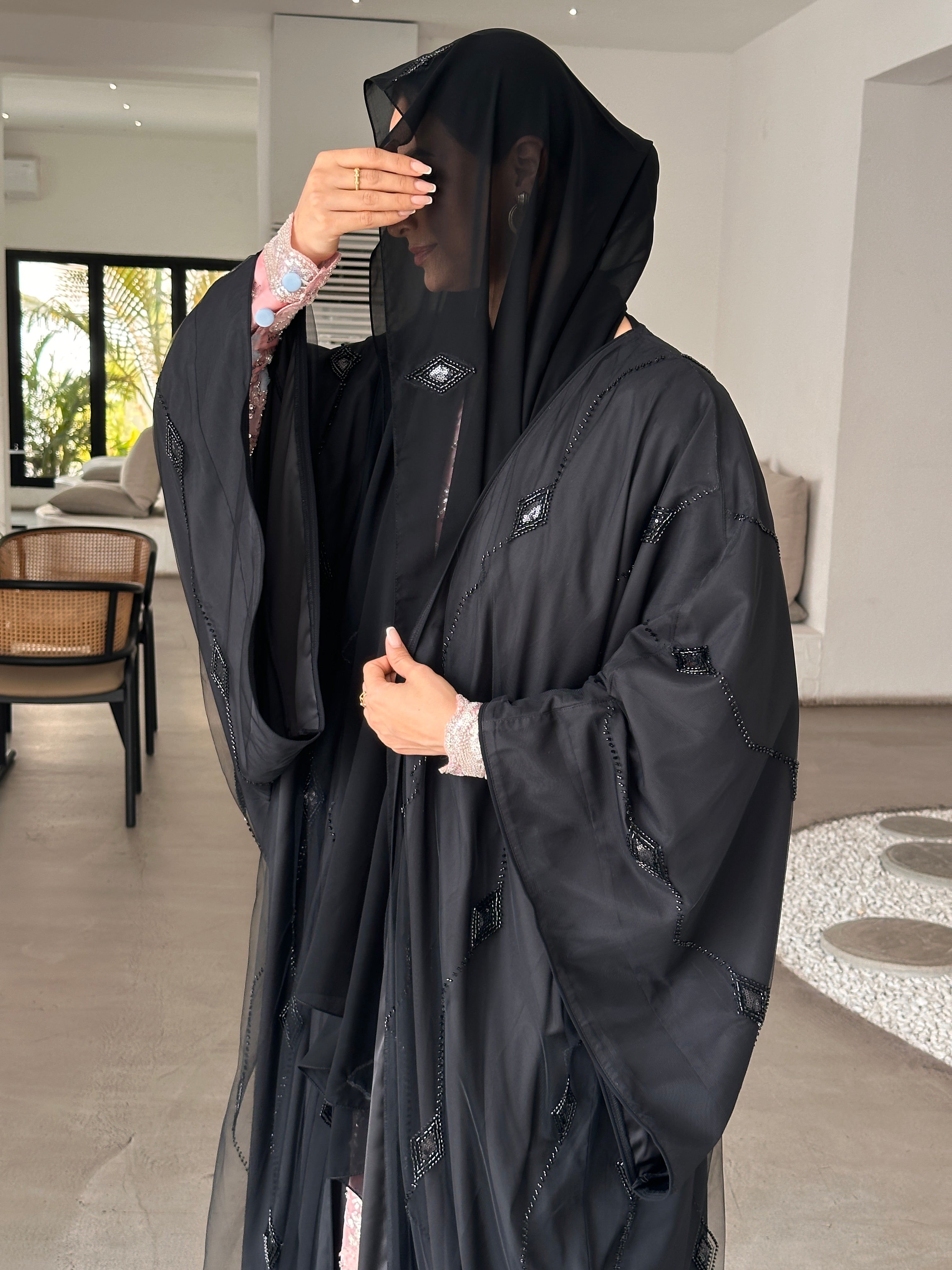 LINA Black Tule Abaya - Contessa Collection