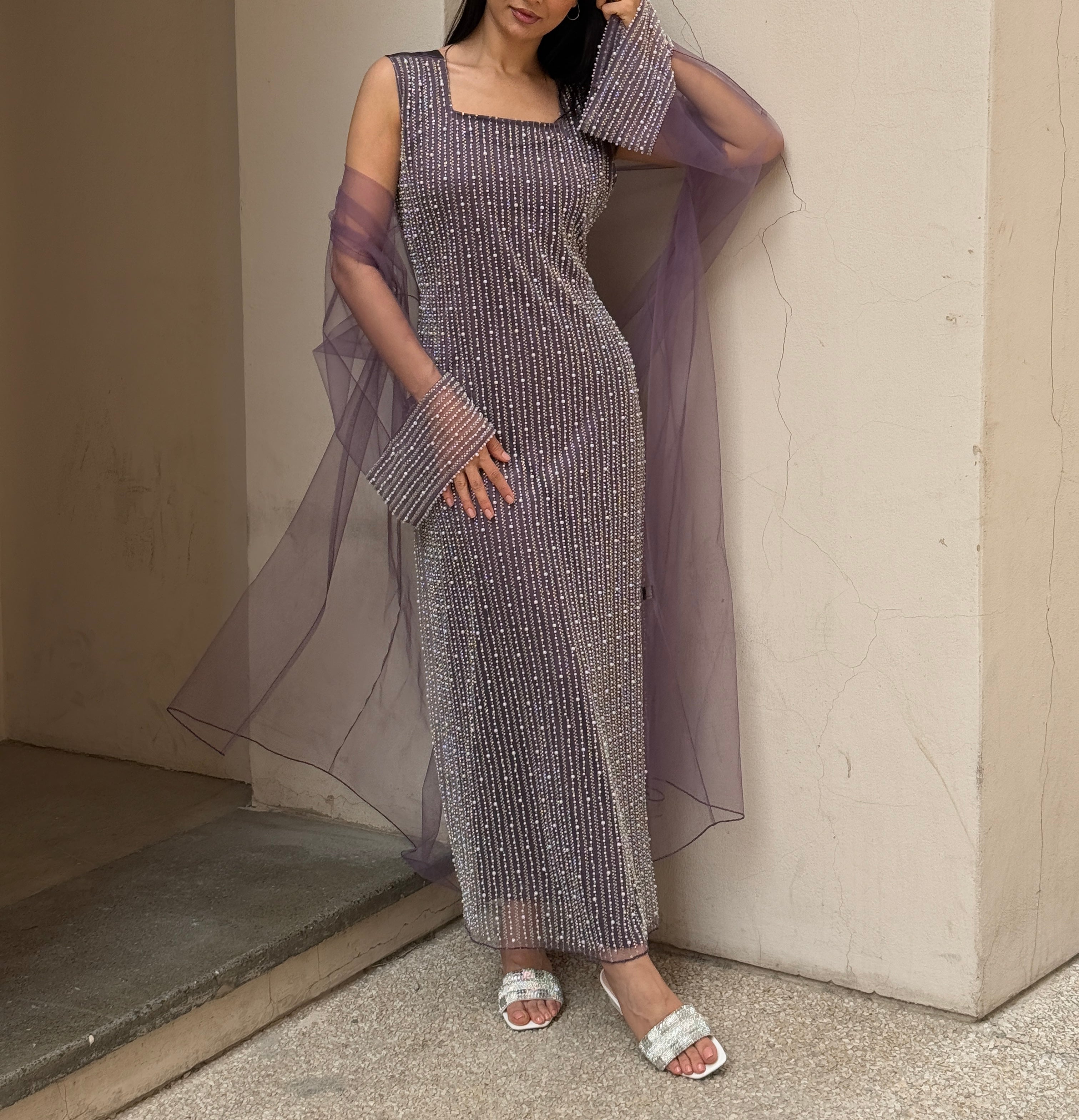 Lily Rose Dress With Transparent Abaya - Contessa Collection   Dubai 