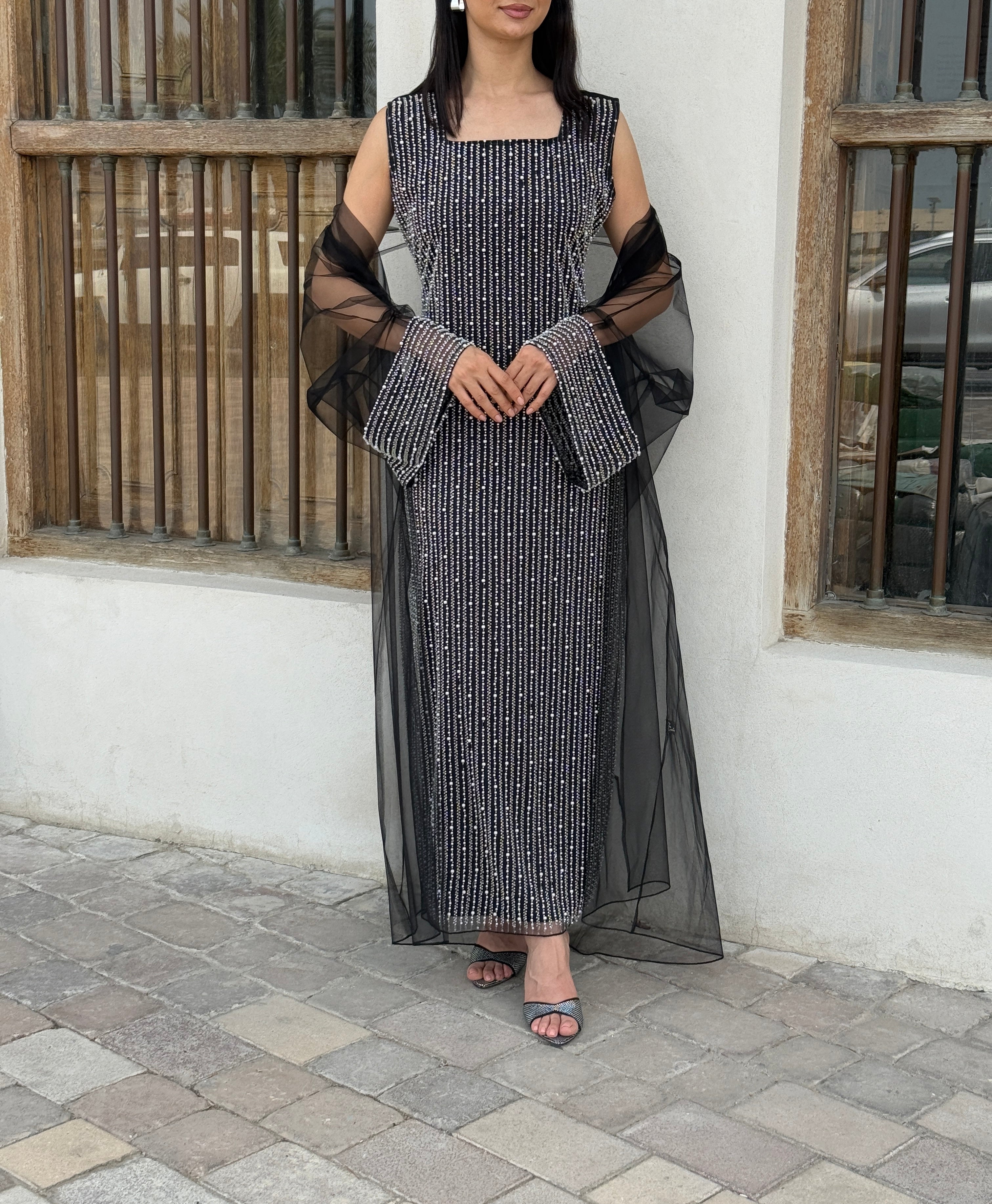 Lily Rose Dress With Transparent Abaya - Contessa Collection   Dubai 