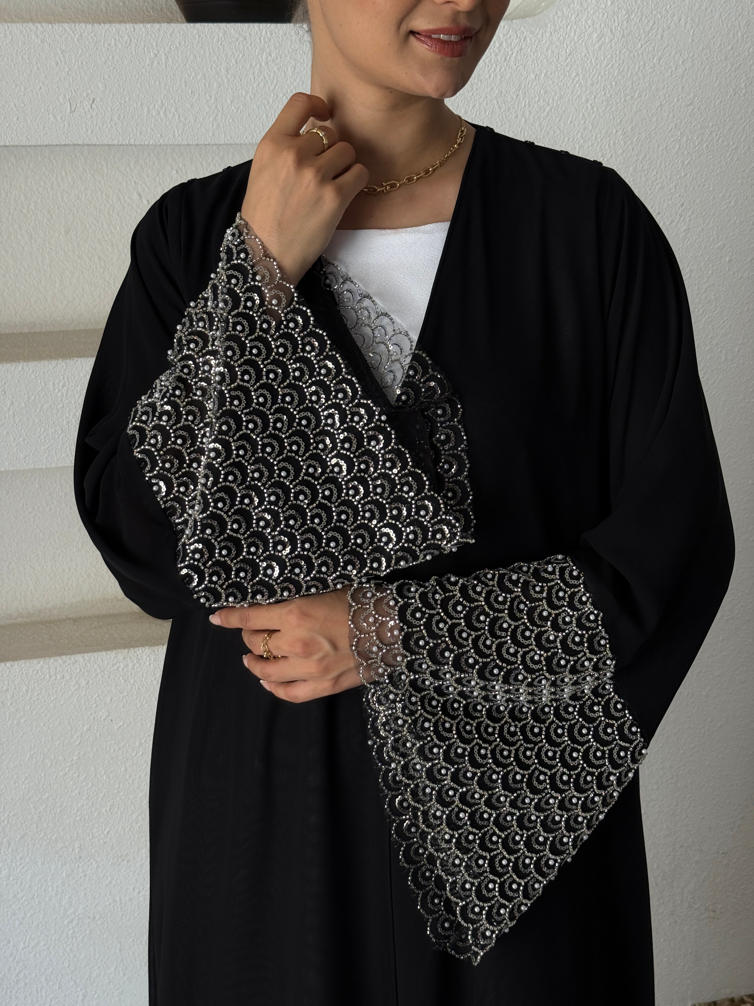 MIRAN Black Tule Abaya - Contessa Collection