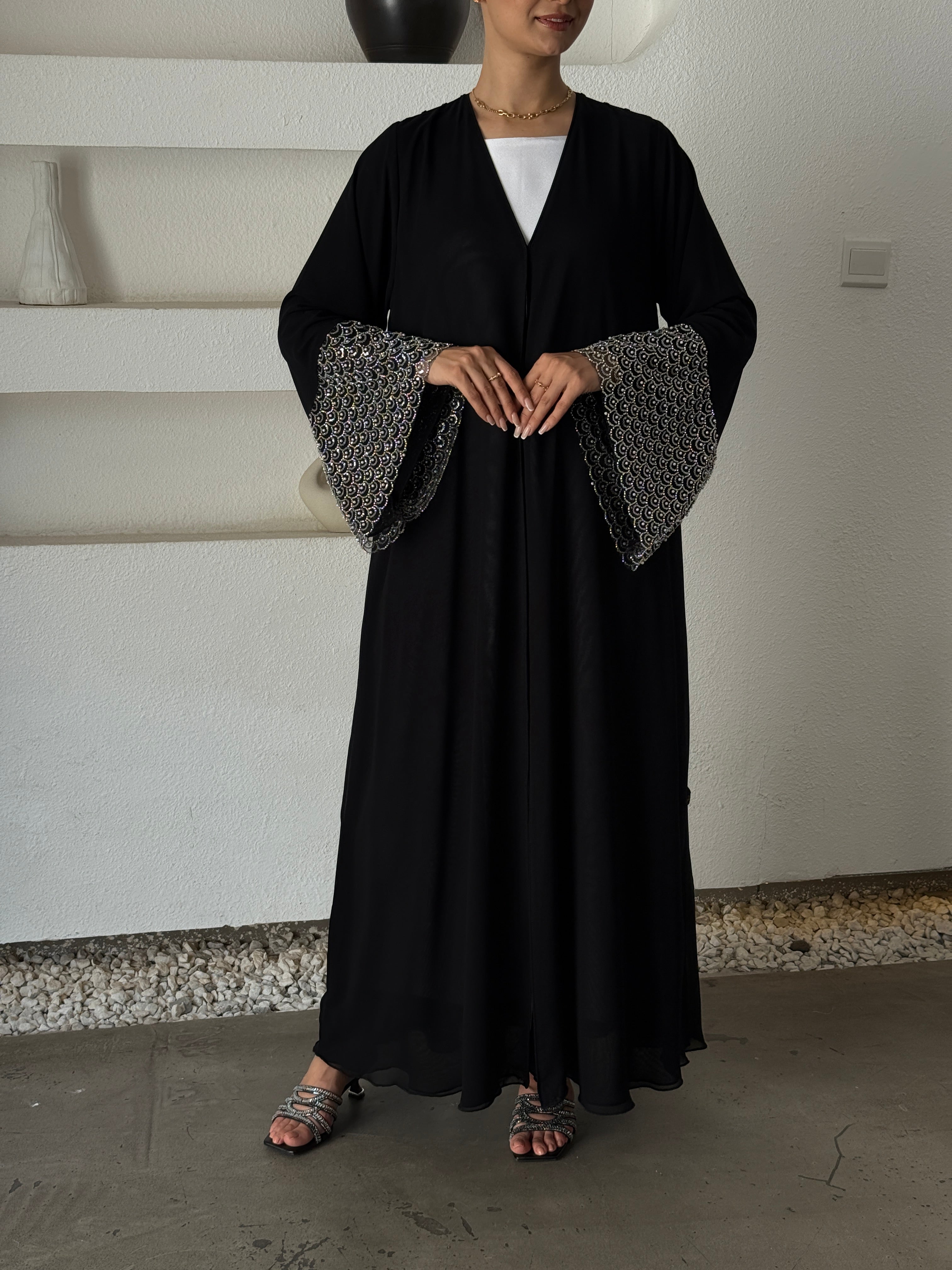 MIRAN Black Tule Abaya - Contessa Collection