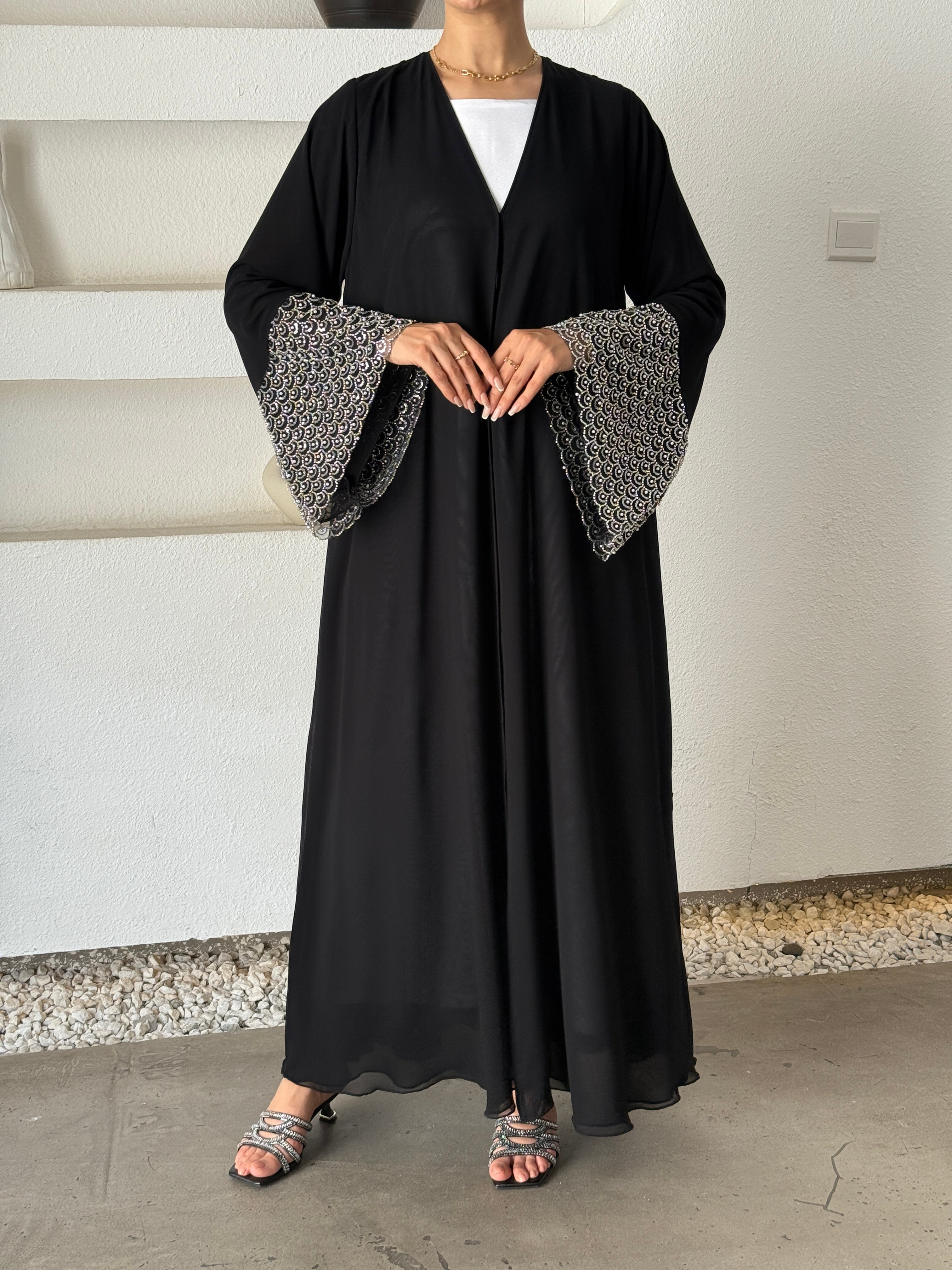 MIRAN Black Tule Abaya - Contessa Collection