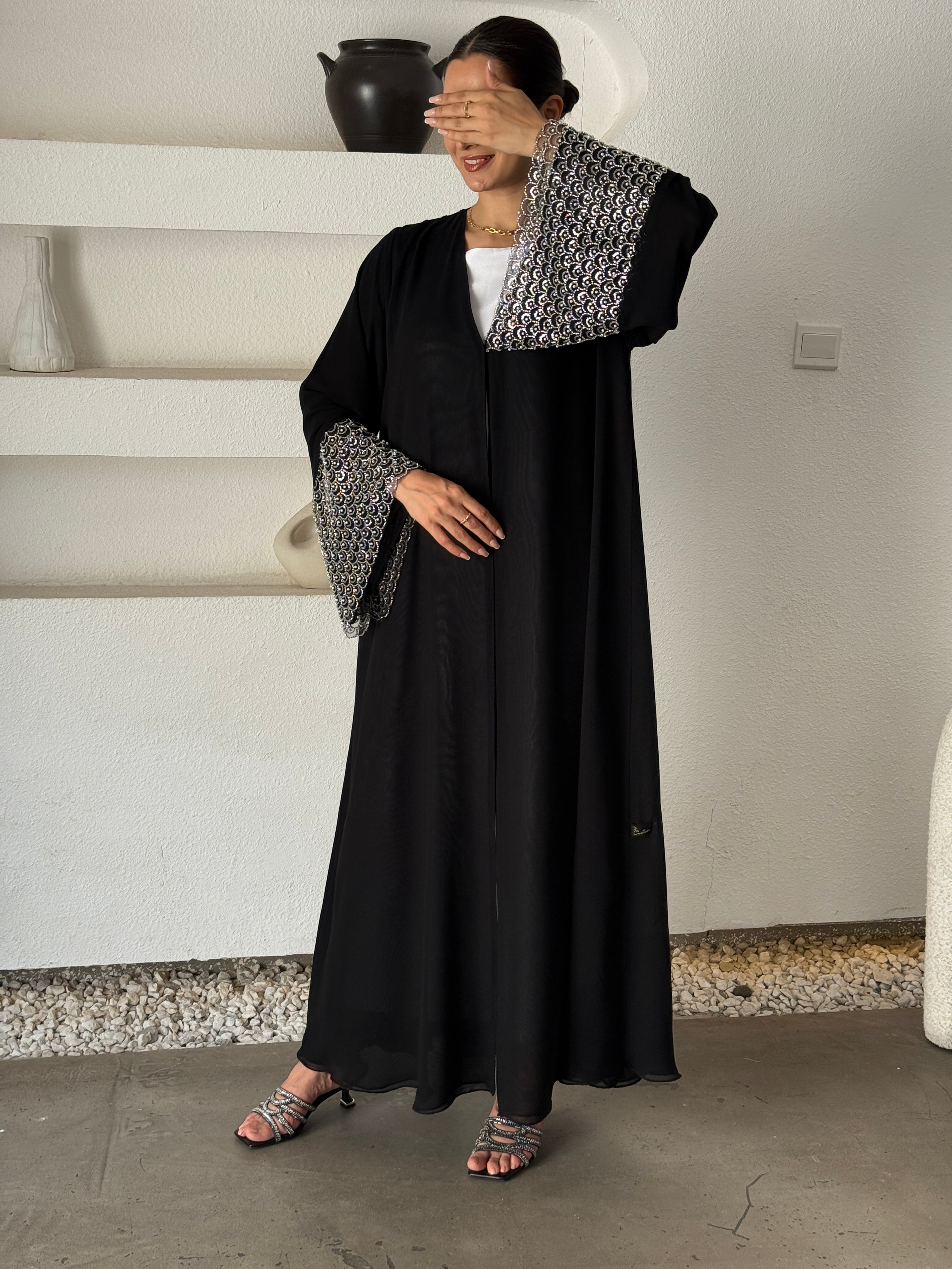 MIRAN Black Tule Abaya - Contessa Collection