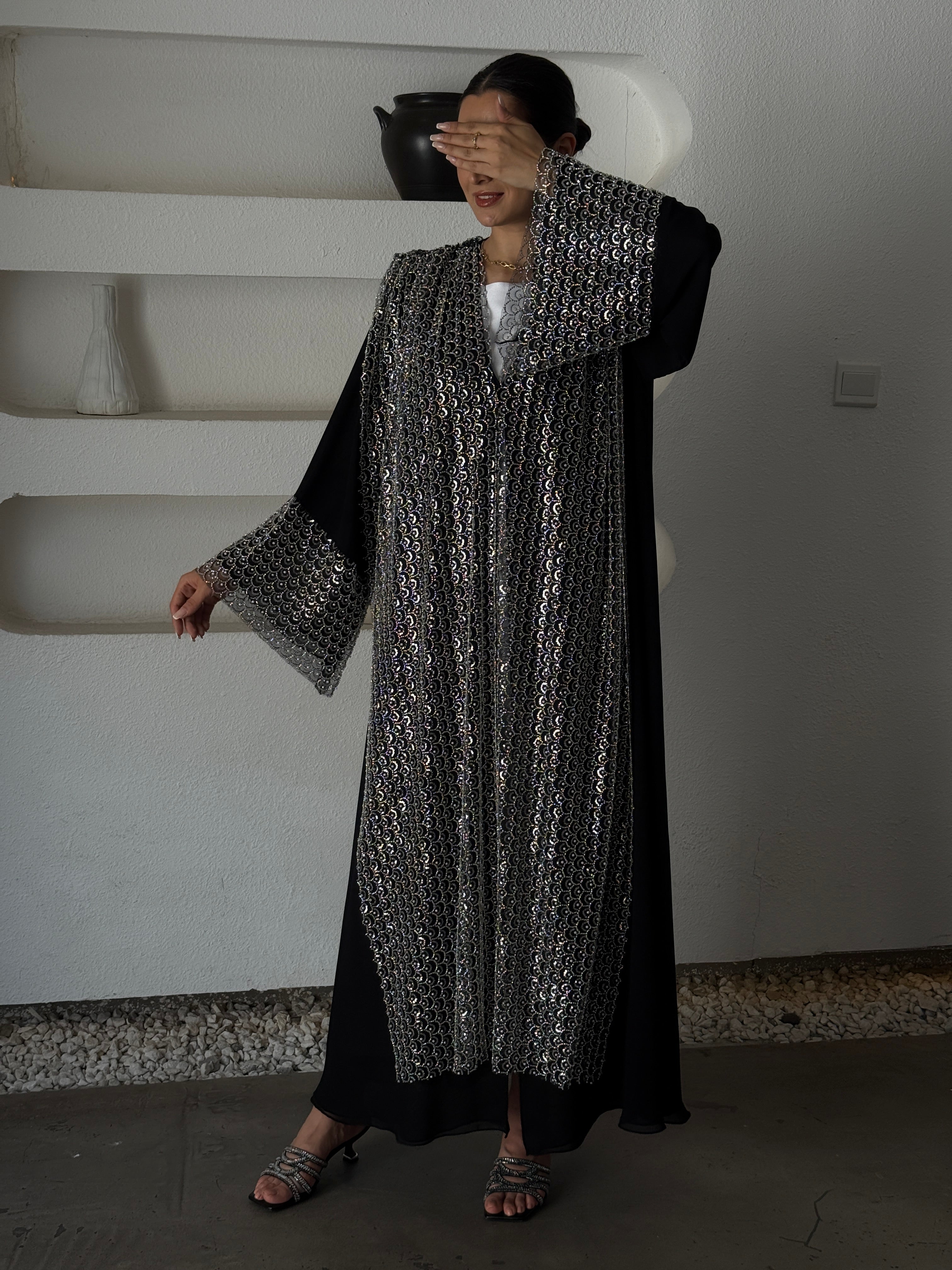MIRAN Black Tule Abaya - Contessa Collection