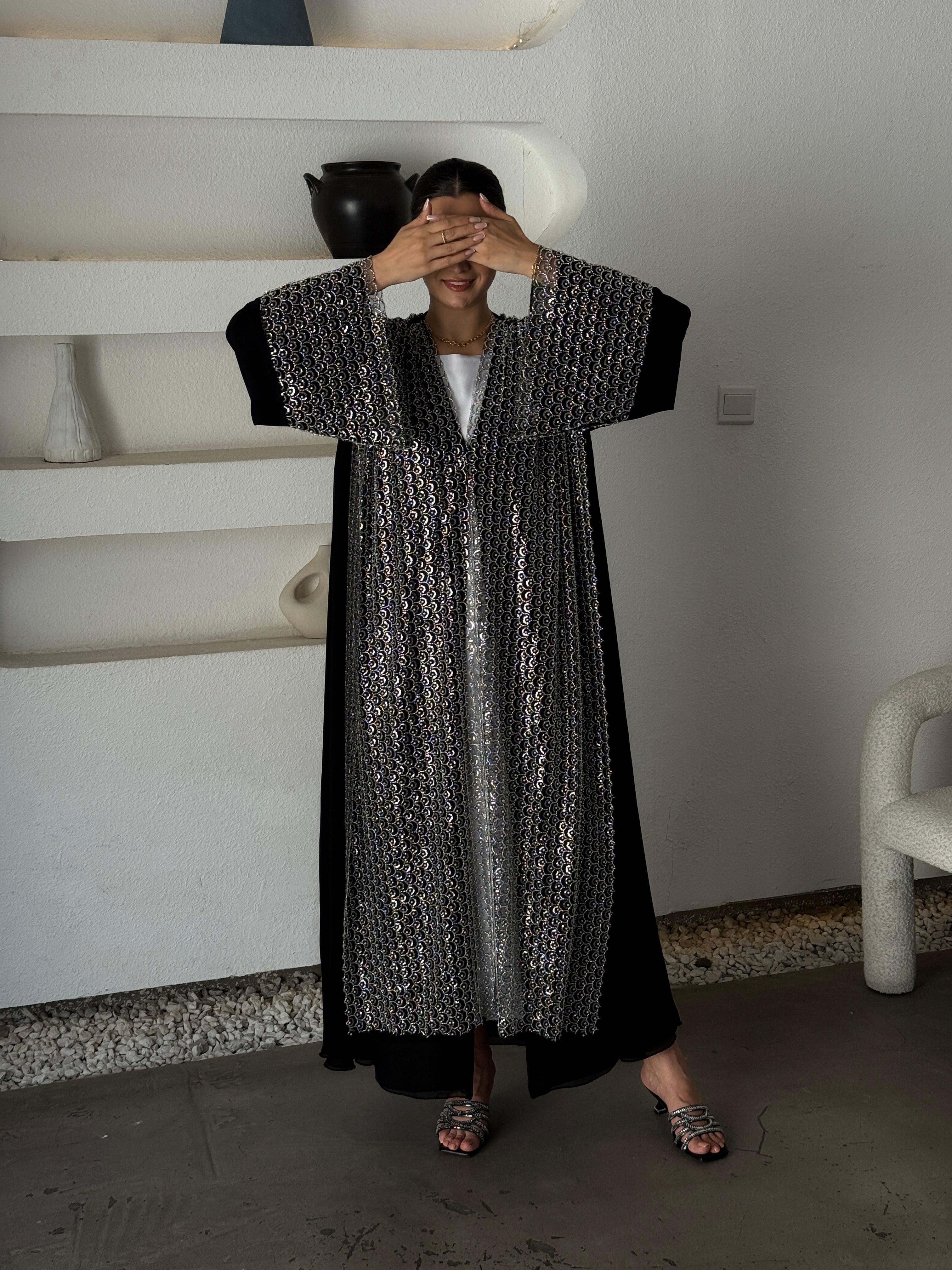 MIRAN Black Tule Abaya - Contessa Collection