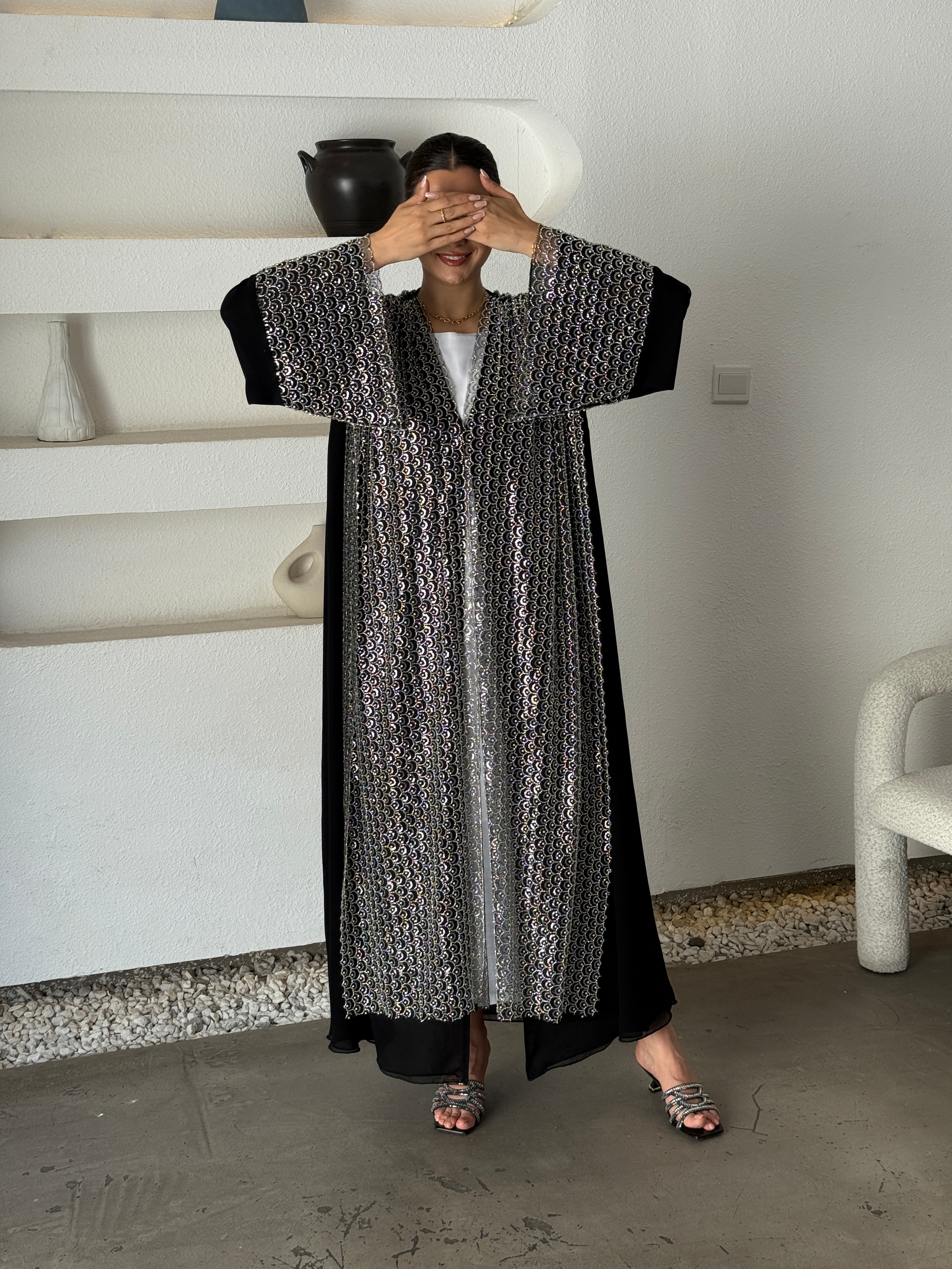 MIRAN Black Tule Abaya - Contessa Collection