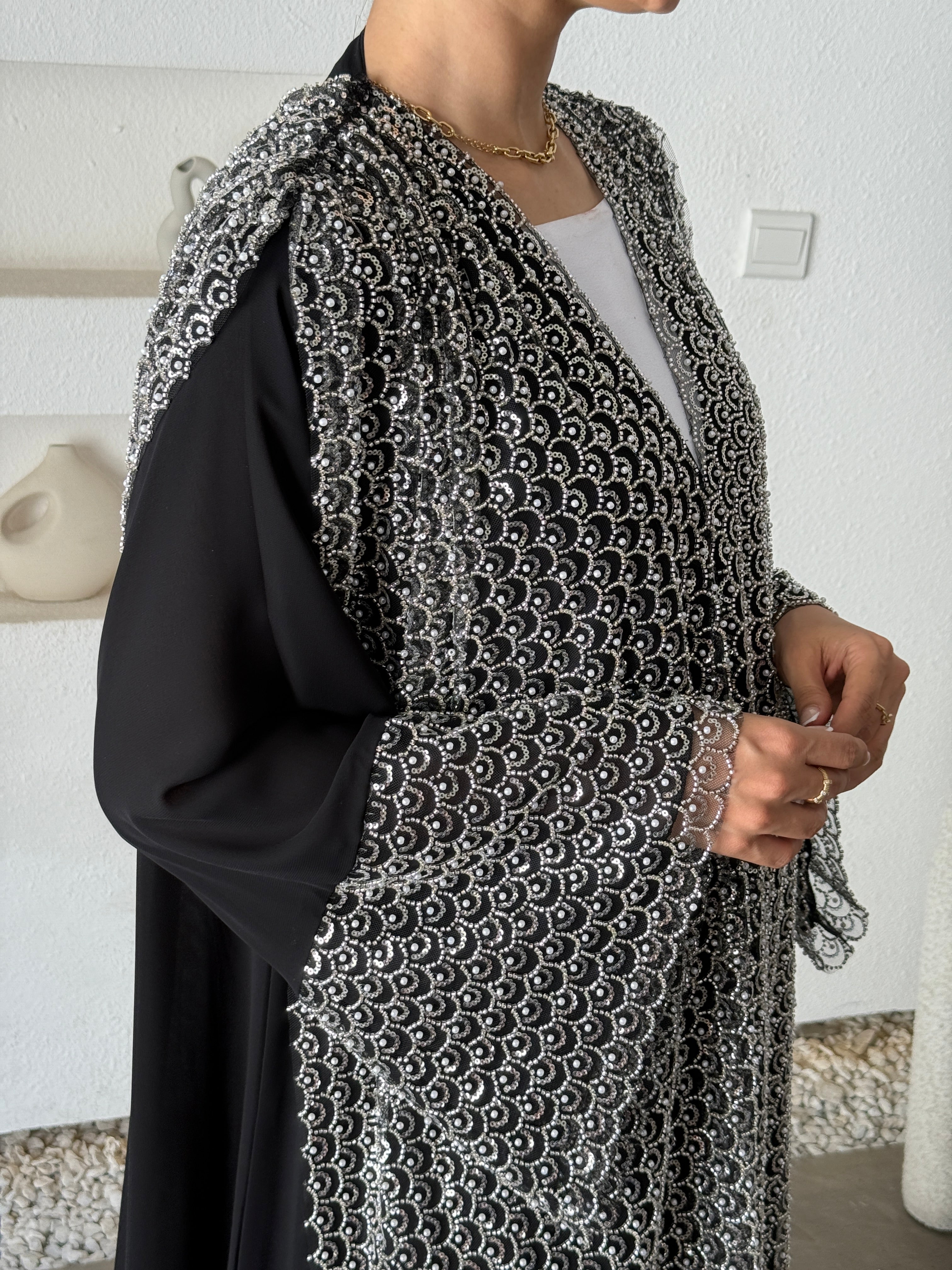 MIRAN Black Tule Abaya - Contessa Collection