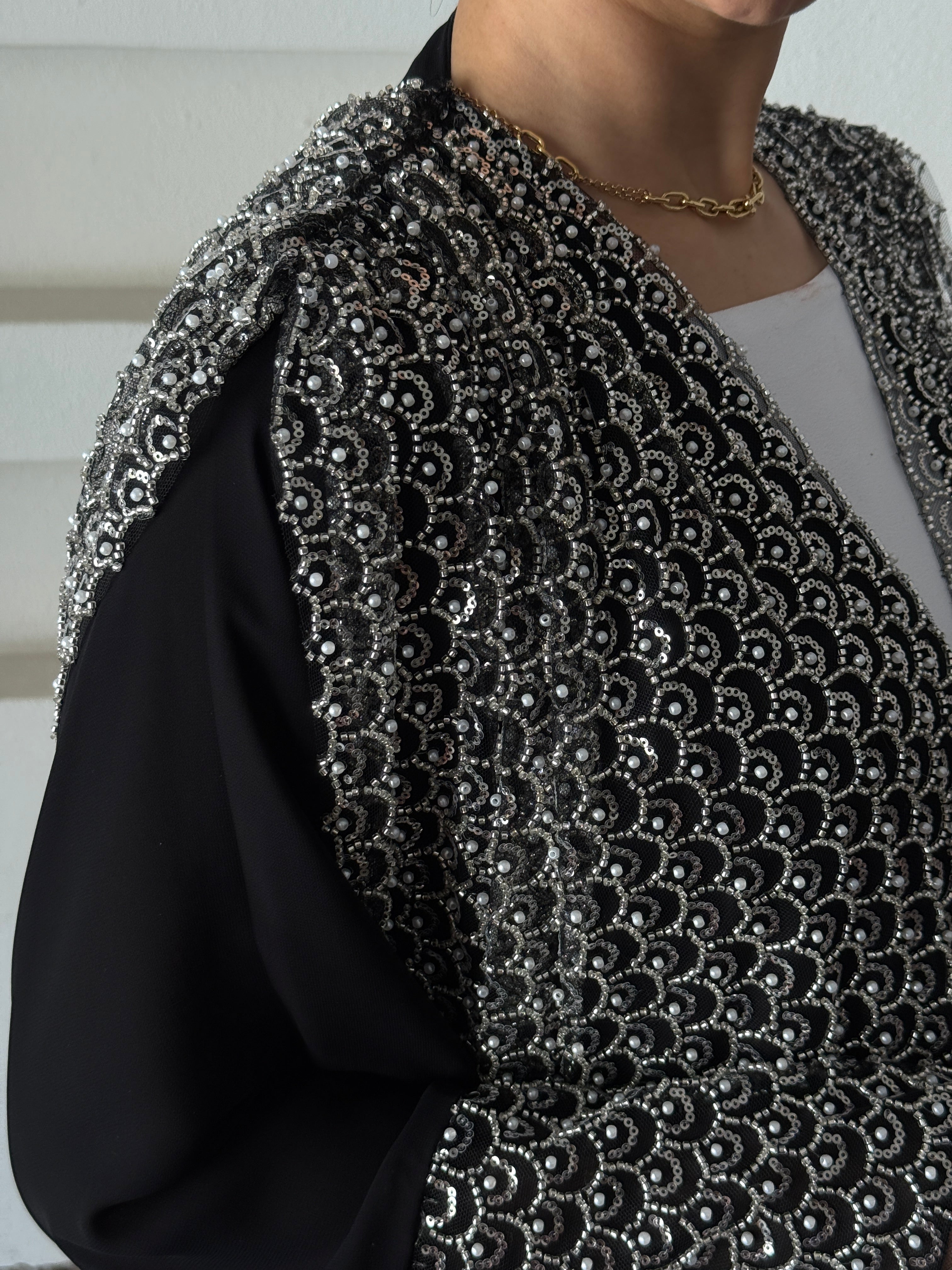 MIRAN Black Tule Abaya - Contessa Collection