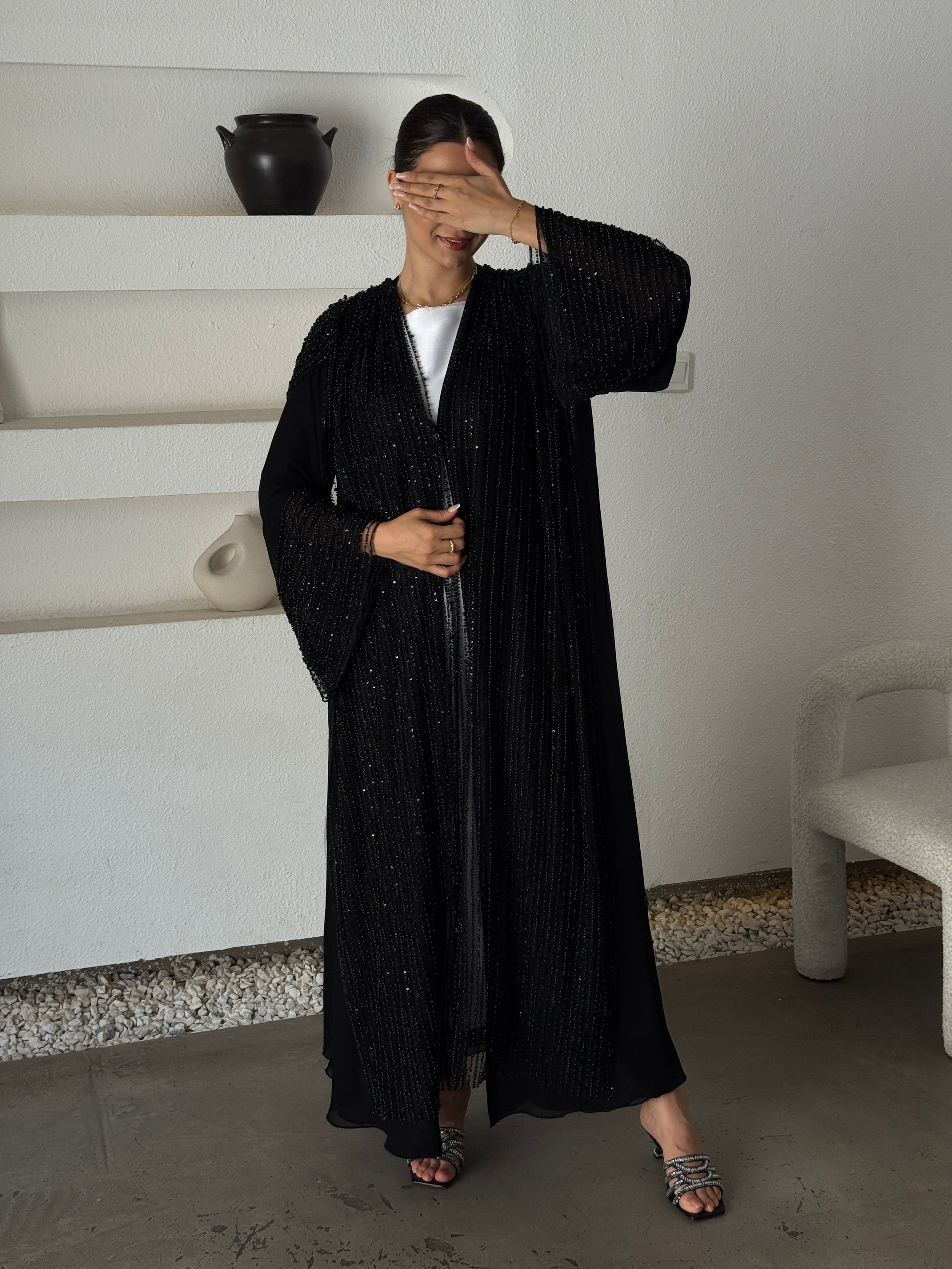 MIRAN Black Tule Abaya - Contessa Collection