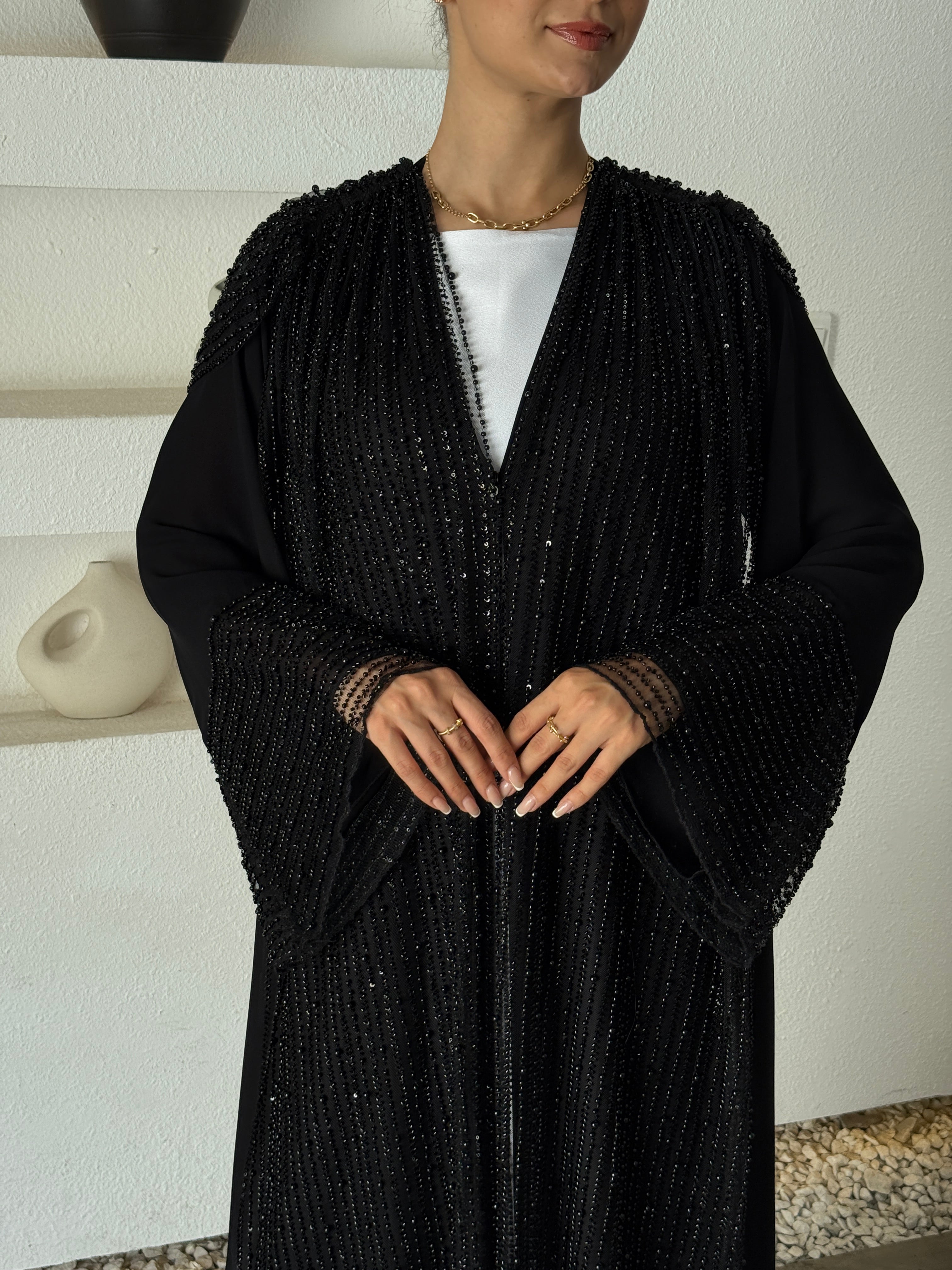 MIRAN Black Tule Abaya - Contessa Collection