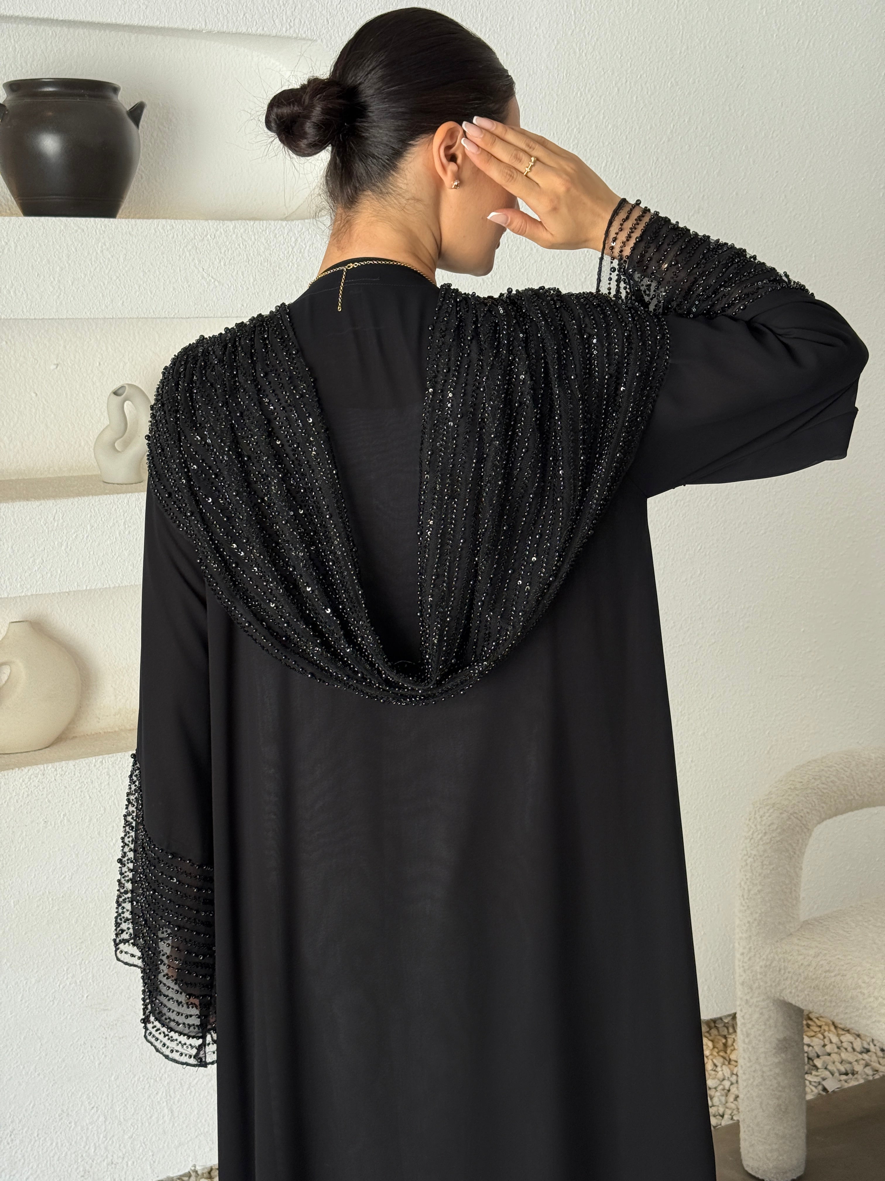 MIRAN Black Tule Abaya - Contessa Collection