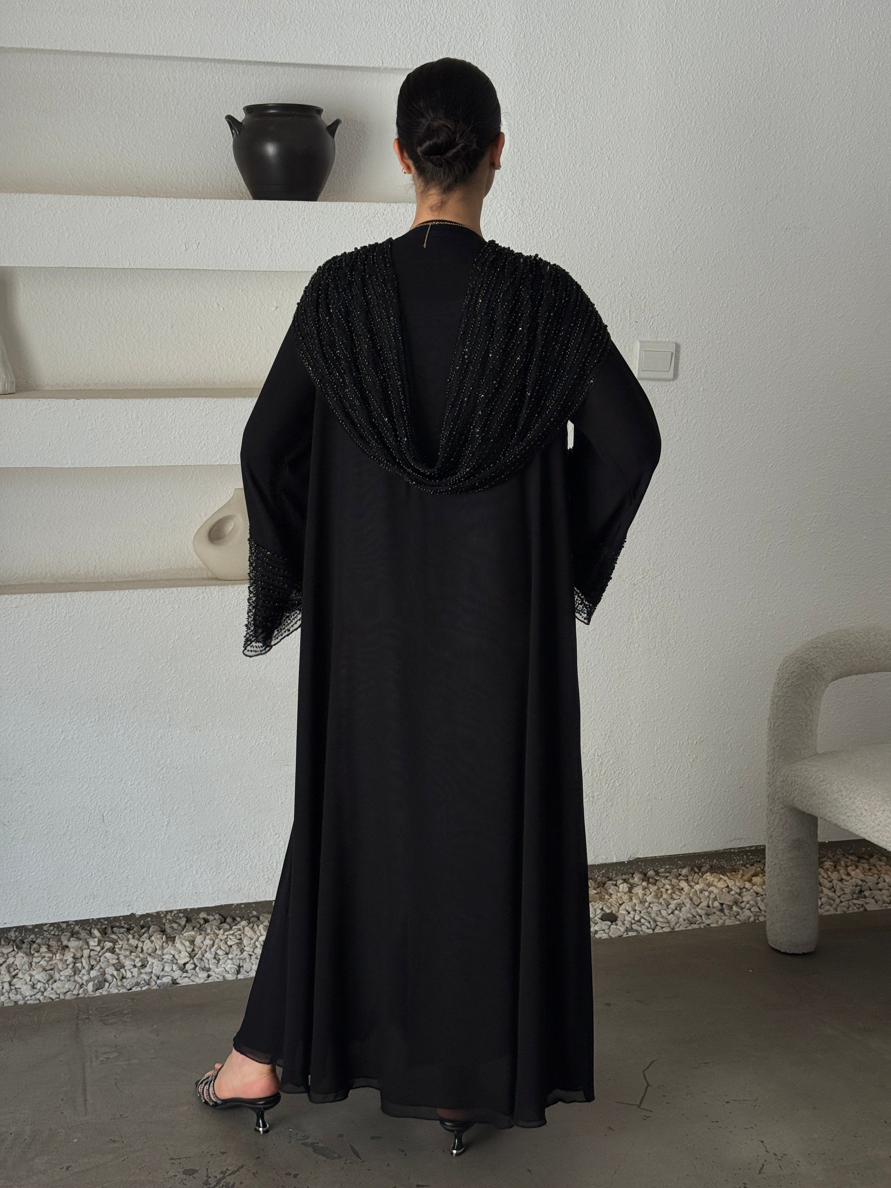 MIRAN Black Tule Abaya - Contessa Collection