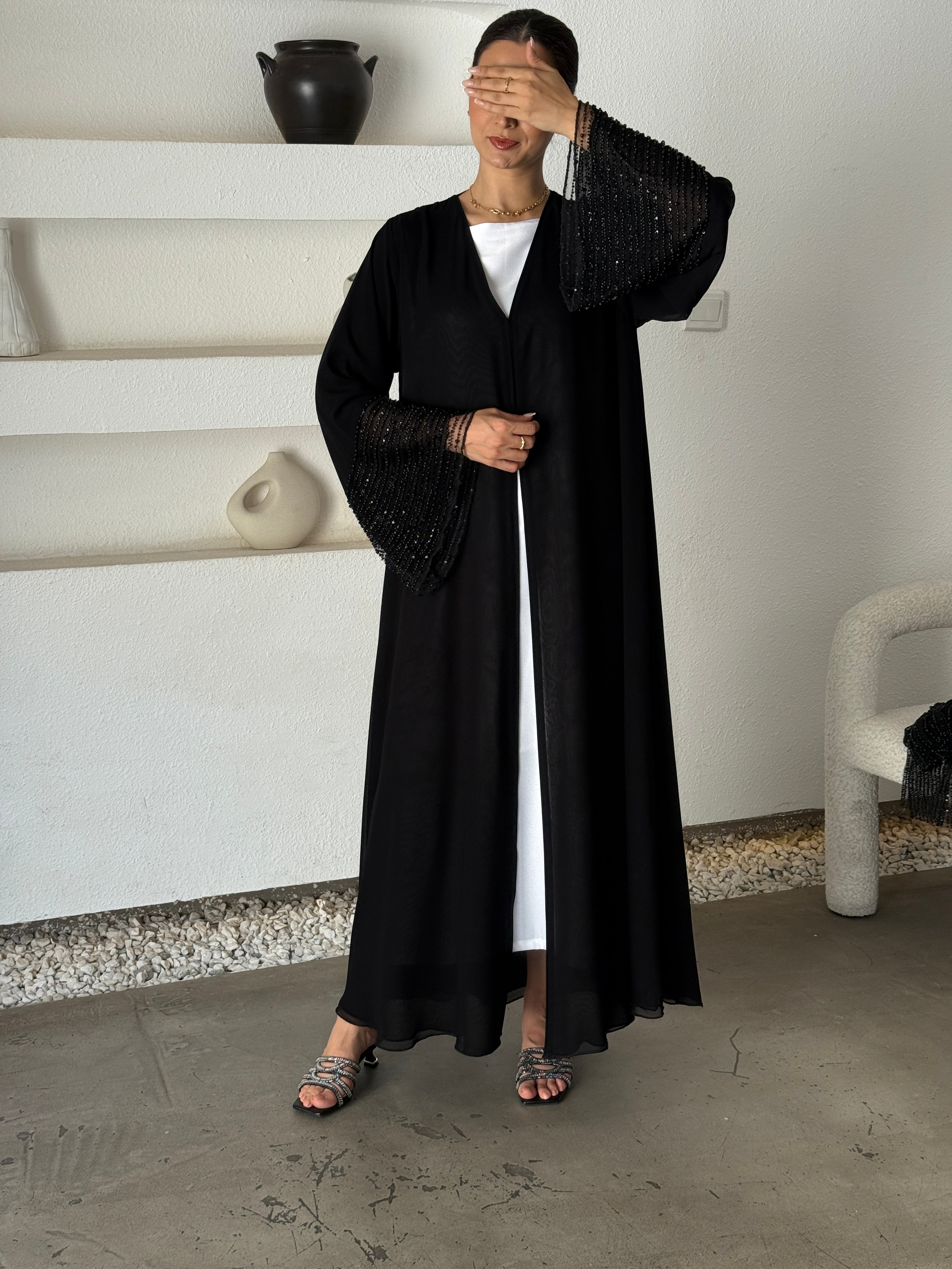 MIRAN Black Tule Abaya - Contessa Collection