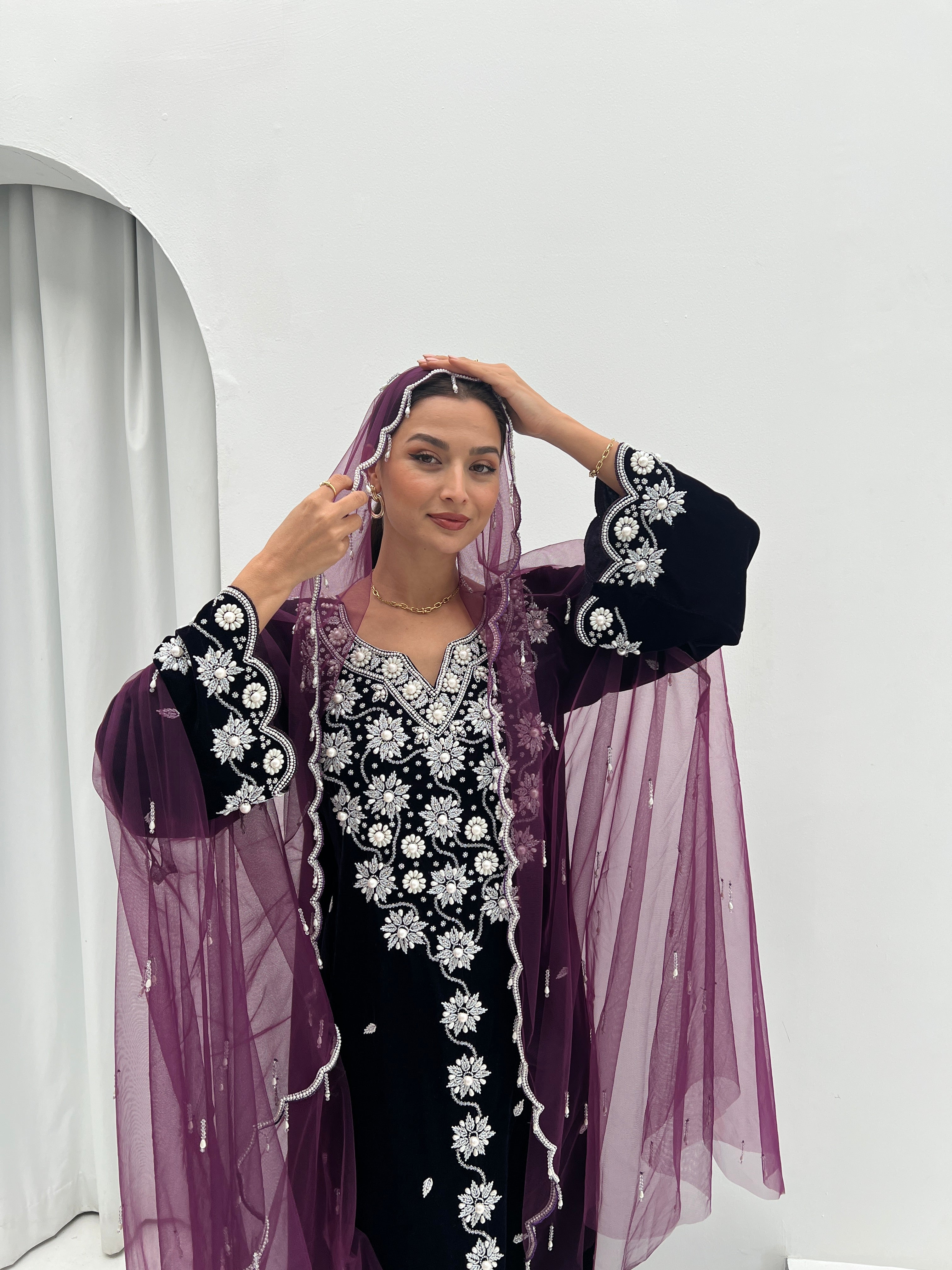 Velvet Soul Dress With Handwork Tule - Contessa Collection