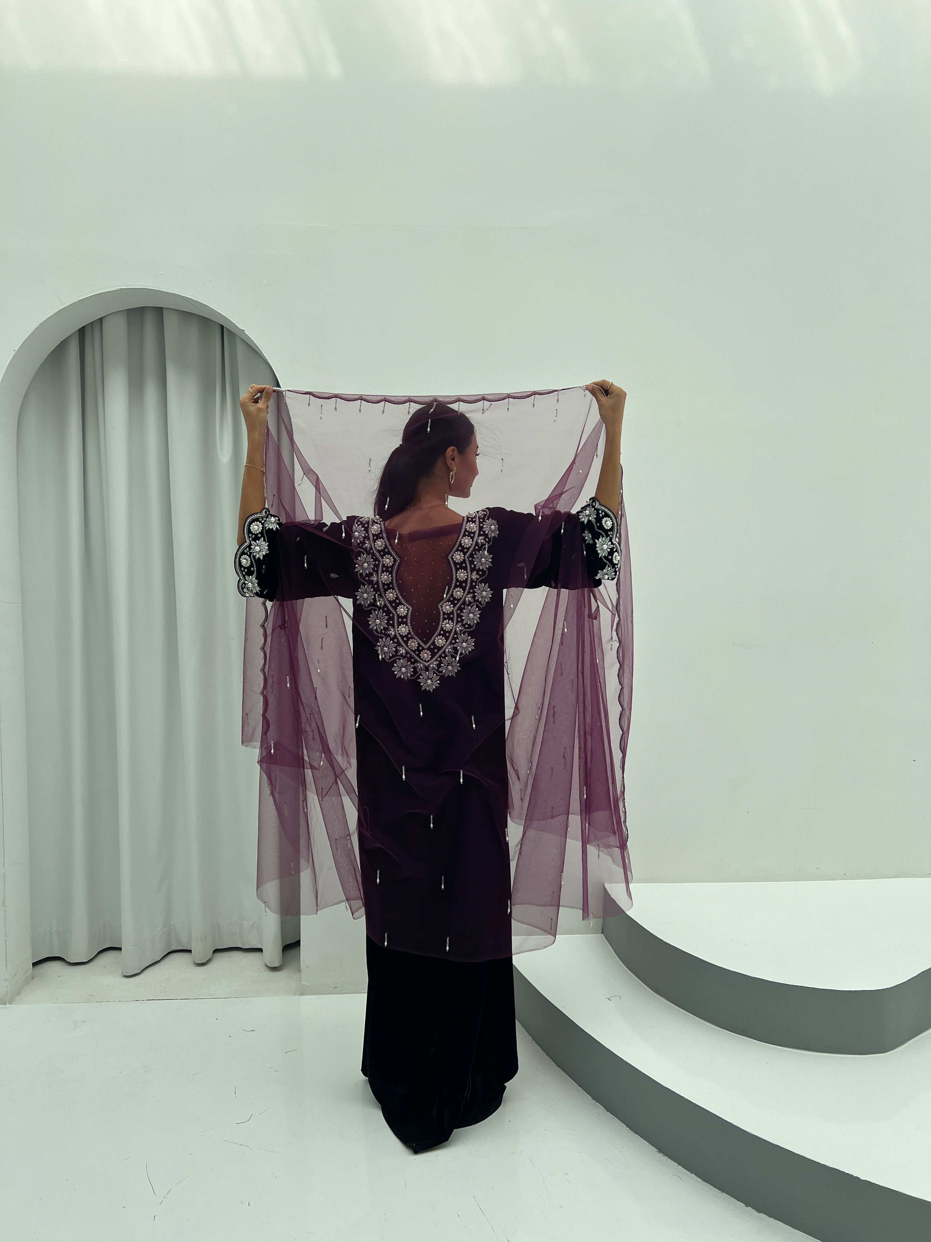 Velvet Soul Dress With Handwork Tule - Contessa Collection