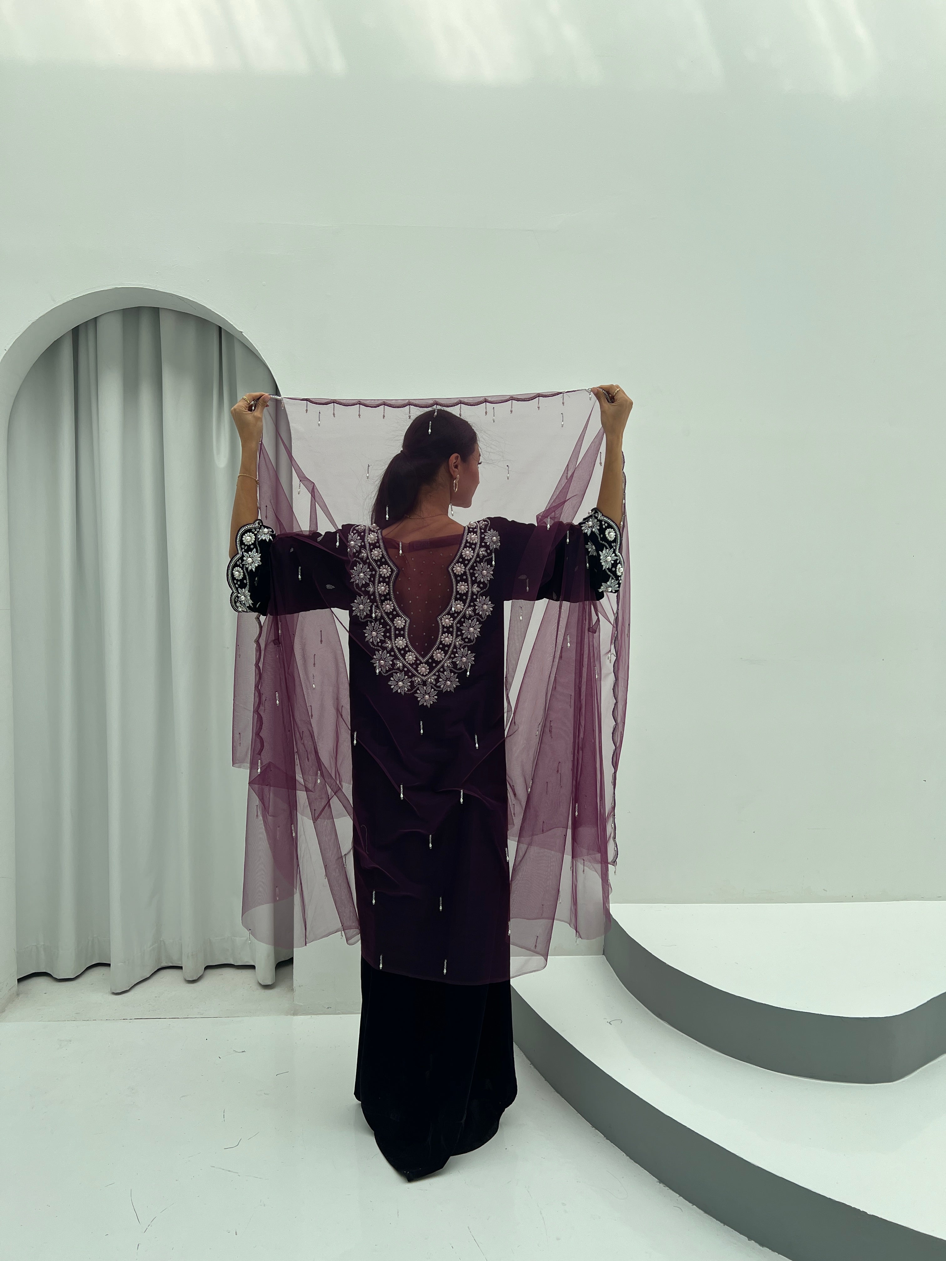 Velvet Soul Dress With Handwork Tule - Contessa Collection