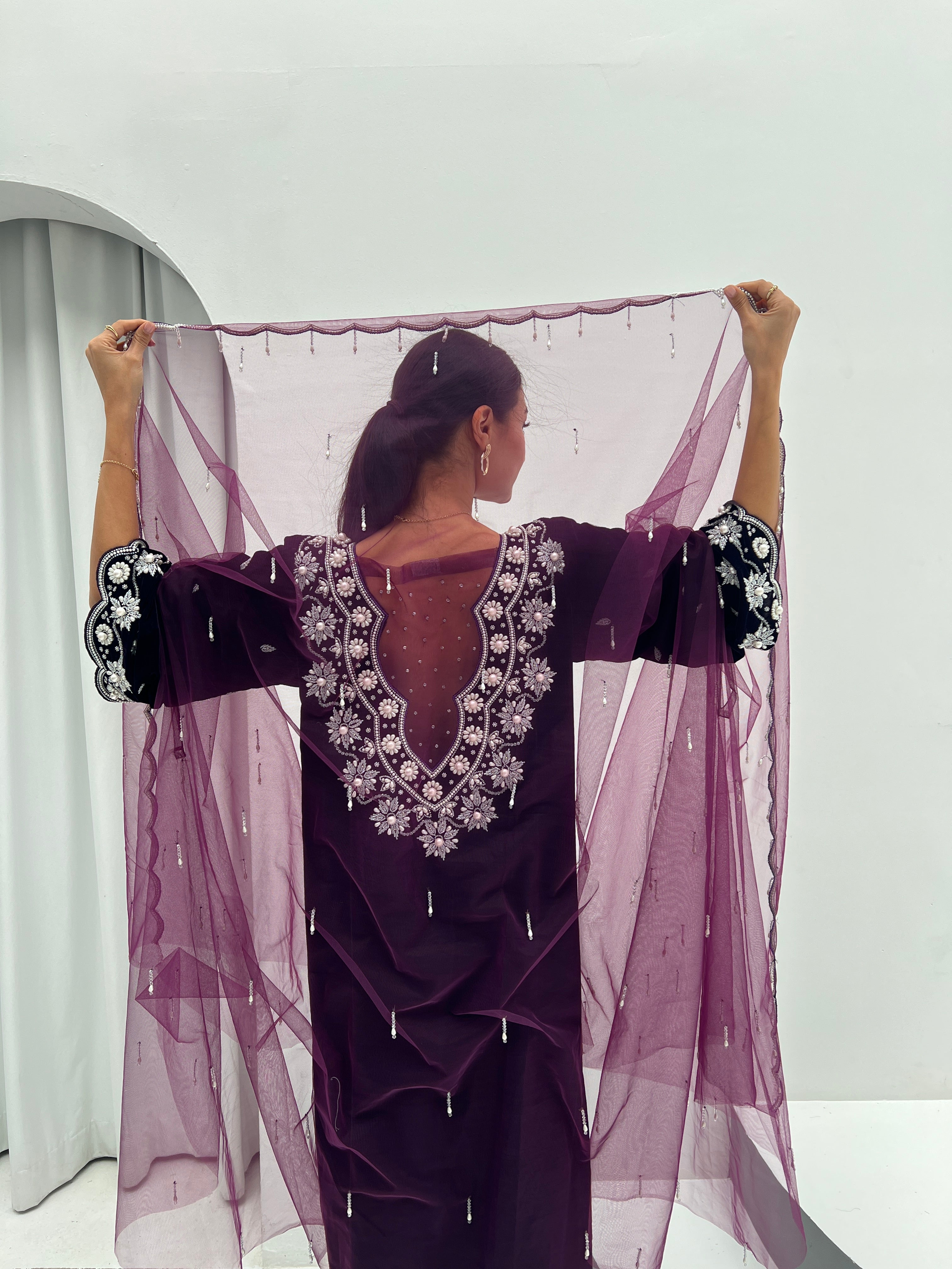 Velvet Soul Dress With Handwork Tule - Contessa Collection