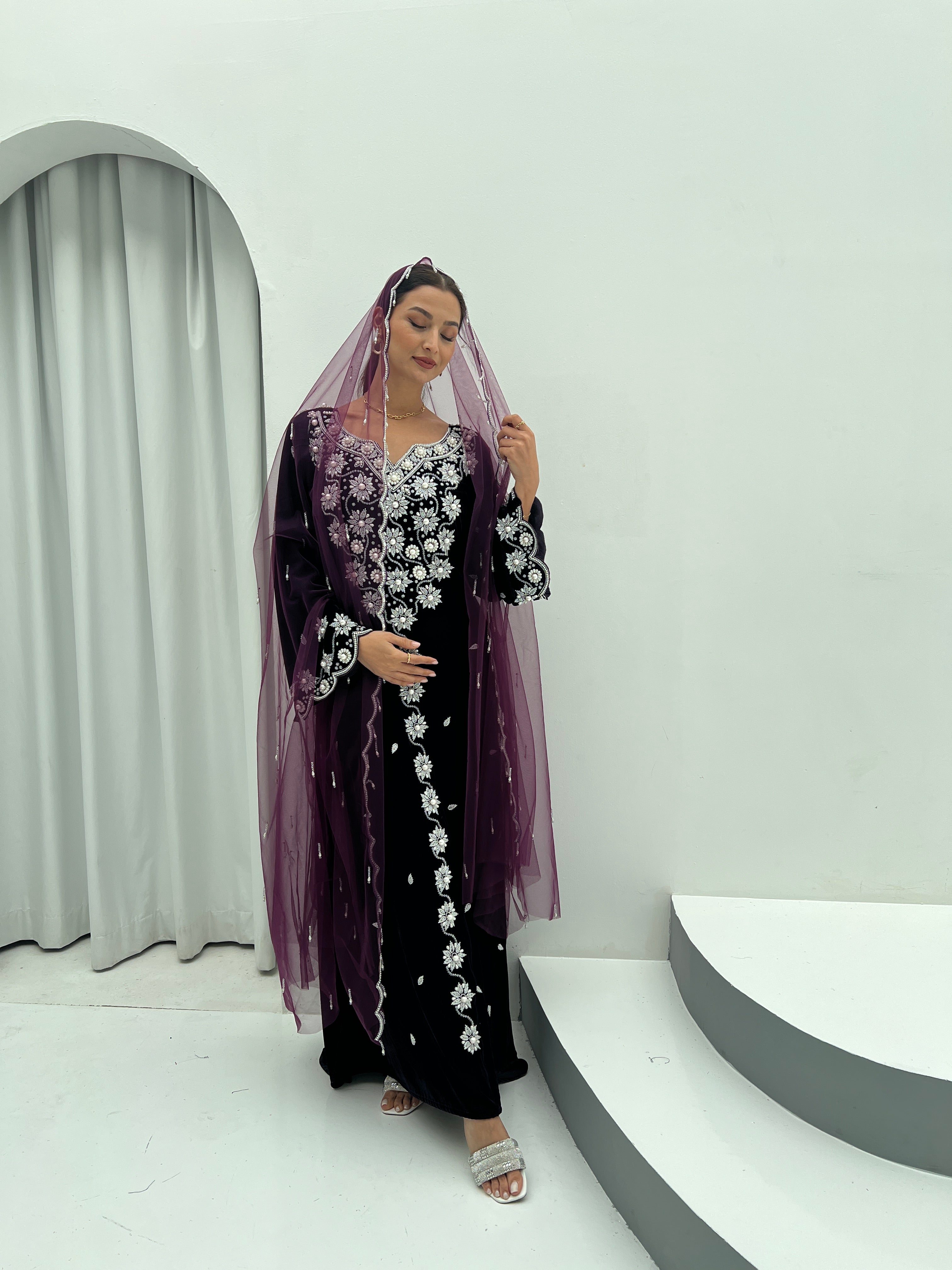 Velvet Soul Dress With Handwork Tule - Contessa Collection