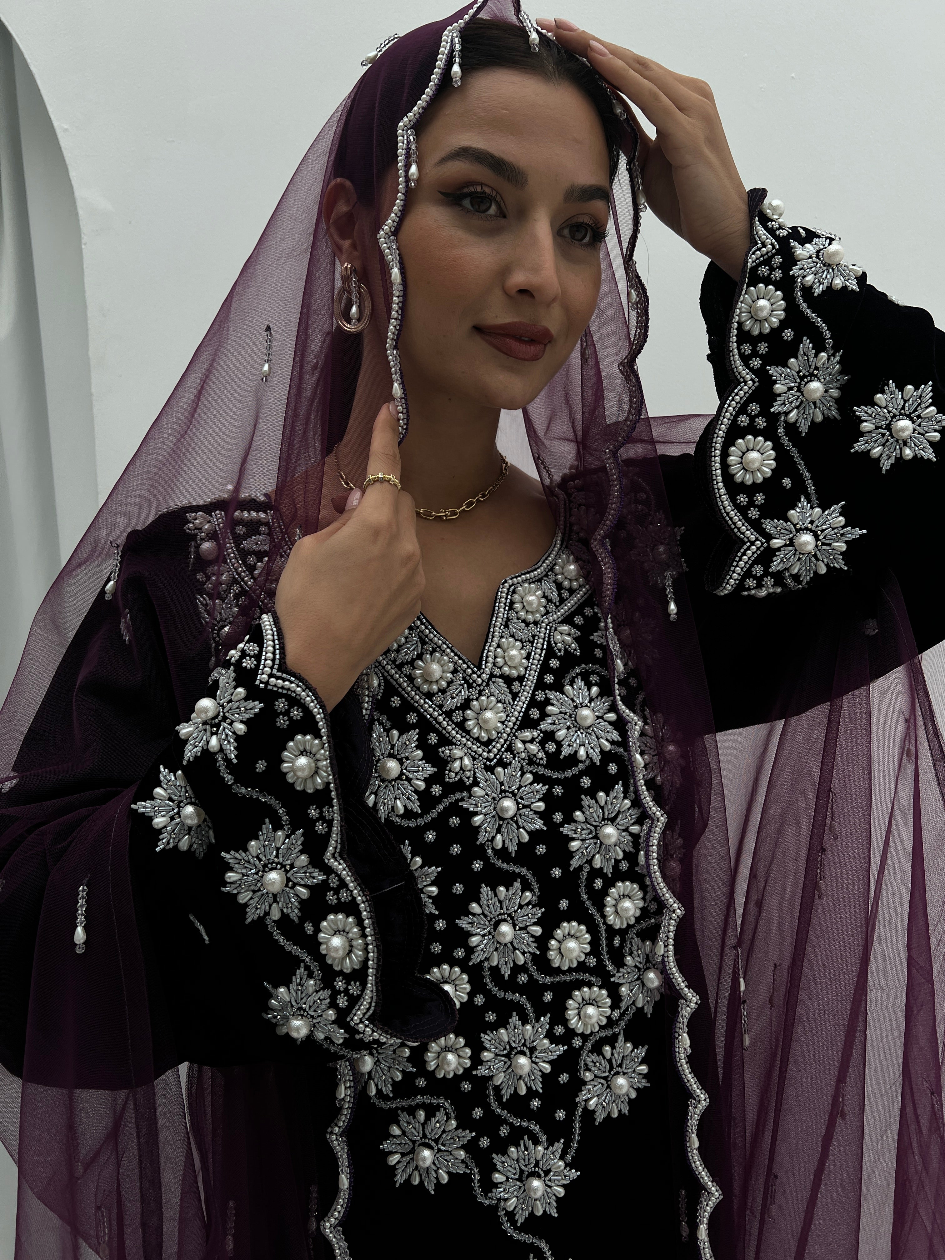 Velvet Soul Dress With Handwork Tule - Contessa Collection