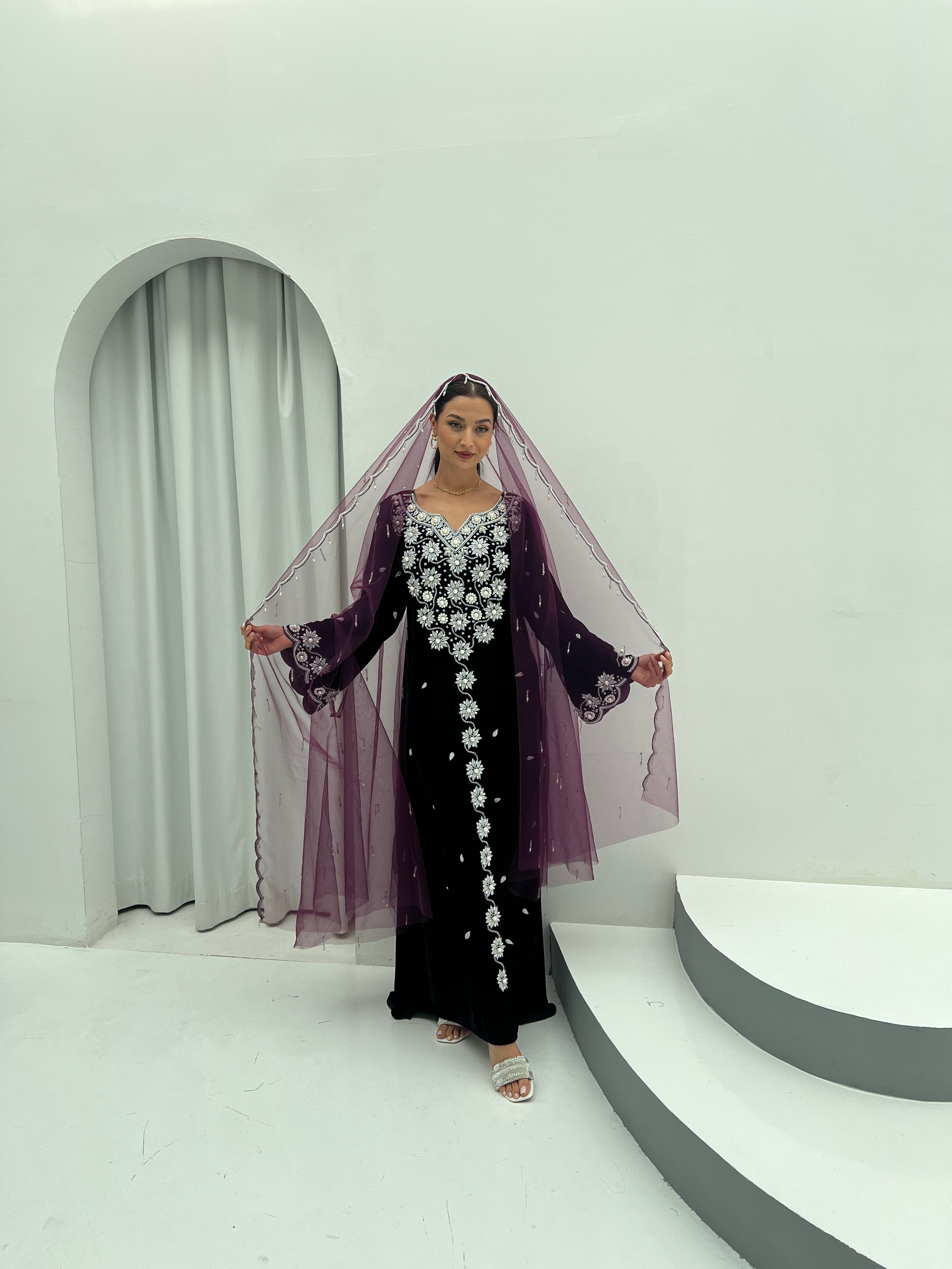 Velvet Soul Dress With Handwork Tule - Contessa Collection