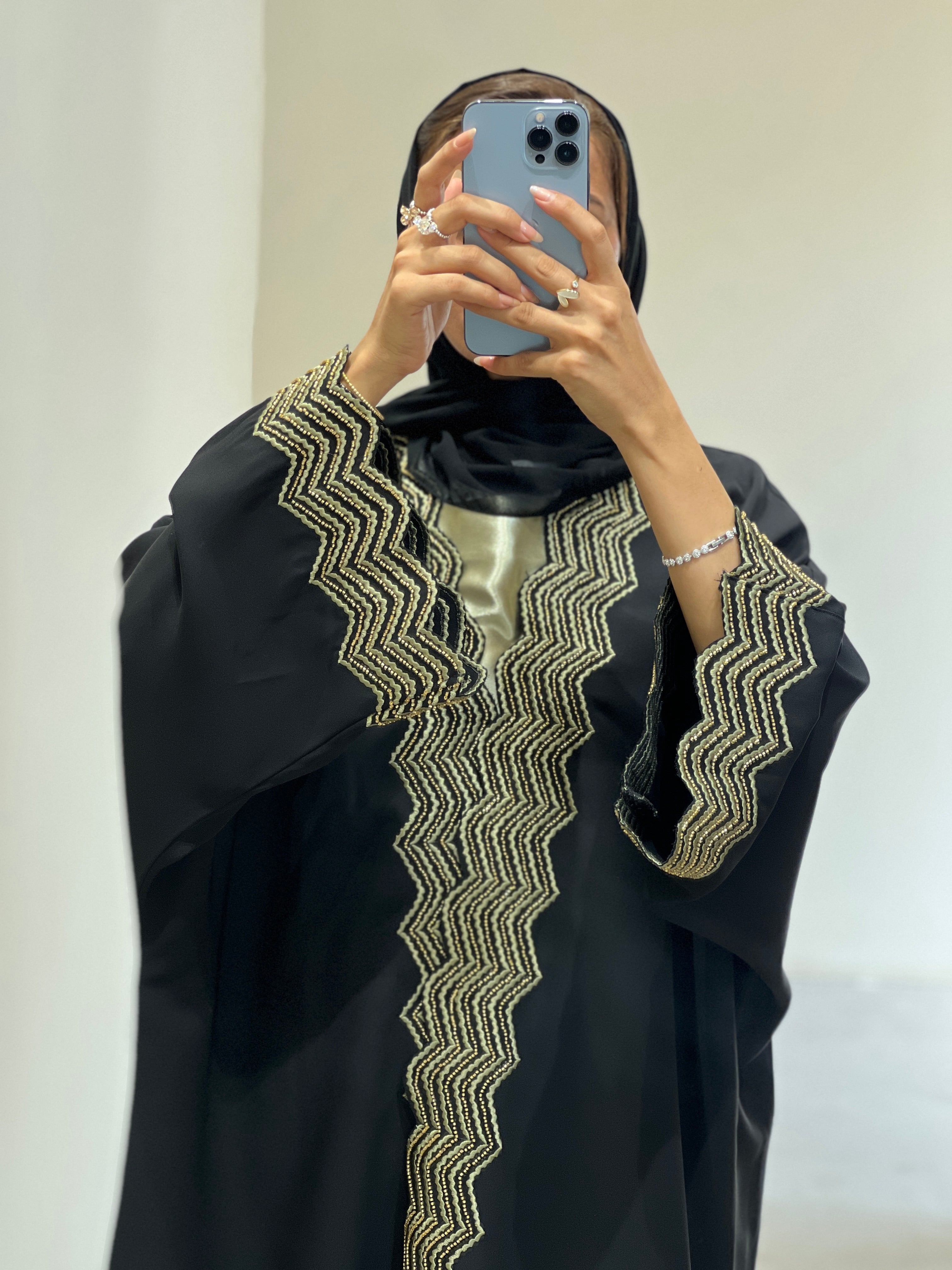 Elegant Contessa Collection luxury abaya set with dress and sheila featuring intricate gold detailing
