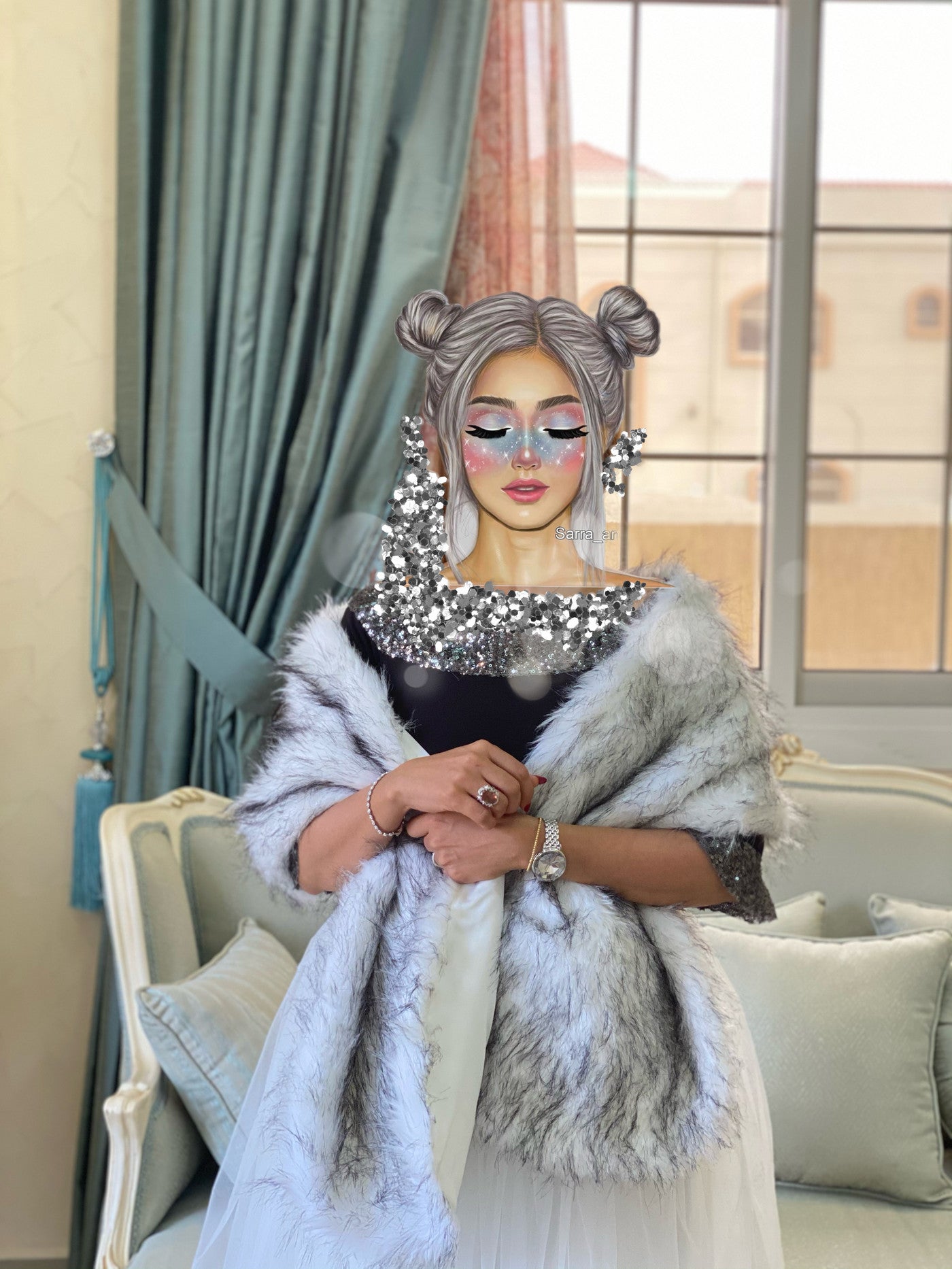 Elegant luxury fur shawl Dubai draped over a model, showcasing a stylish and upscale look.