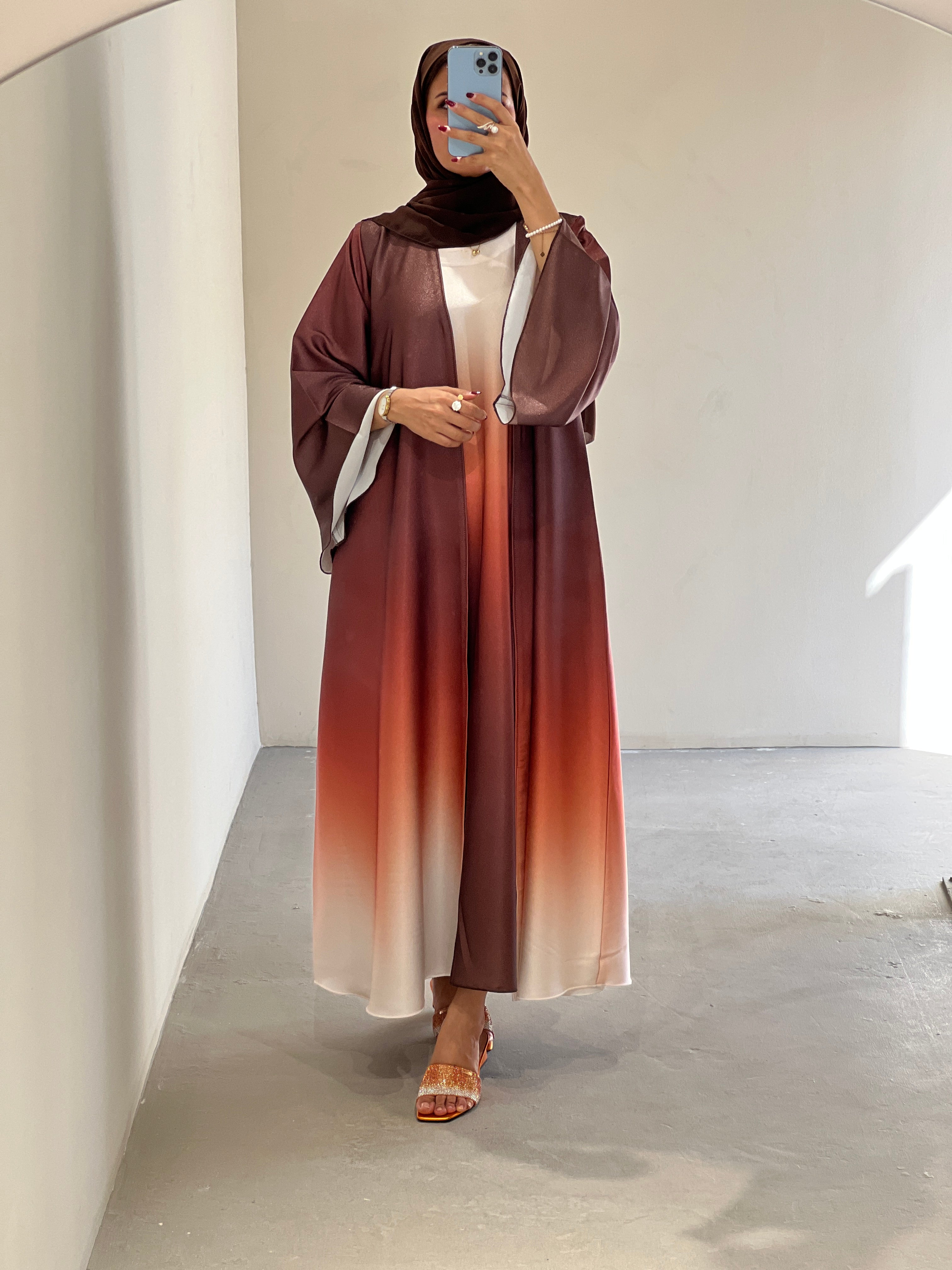 Multicolor fade abaya Dubai with elegant flow and long sleeves for stylish women